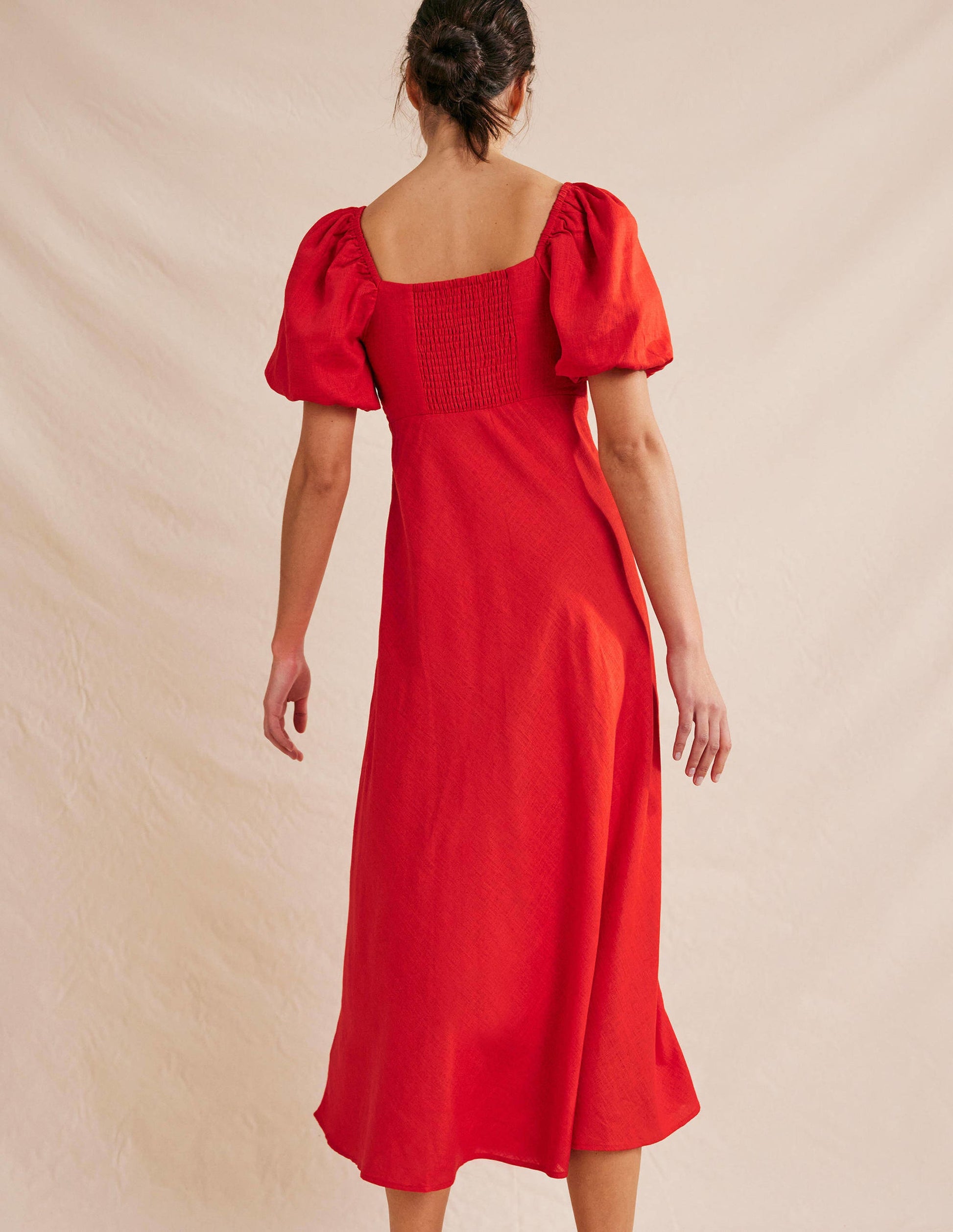 Midikleid mit gerafftem Oberteil-Zinnoberrot-3