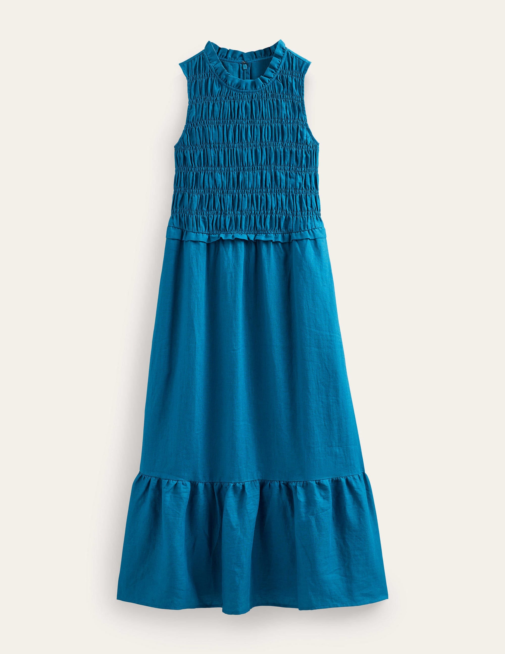 Robe midi en lin à smocks-Bleu sarcelle cristallin - Image 5