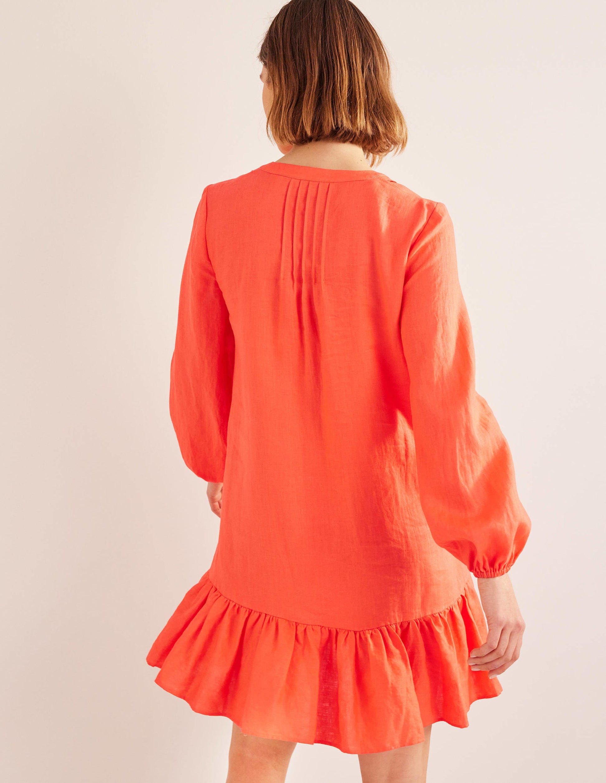 Gestuftes Minikleid aus Leinen-Wassermelonenbowle-3