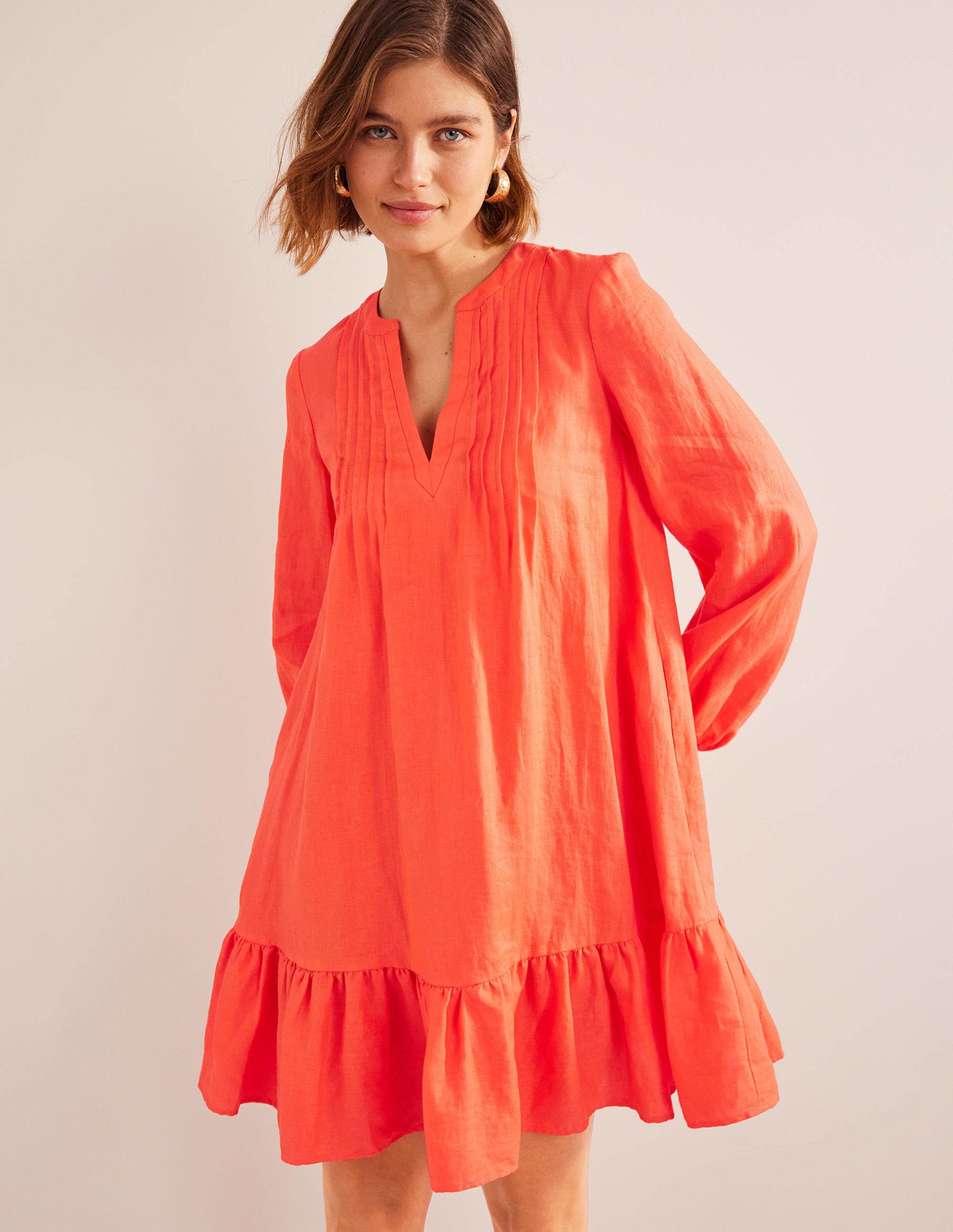 Gestuftes Minikleid aus Leinen-Wassermelonenbowle-4