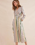 Maxi-Wickelkleid mit Stufen-Bunt, Gestreift