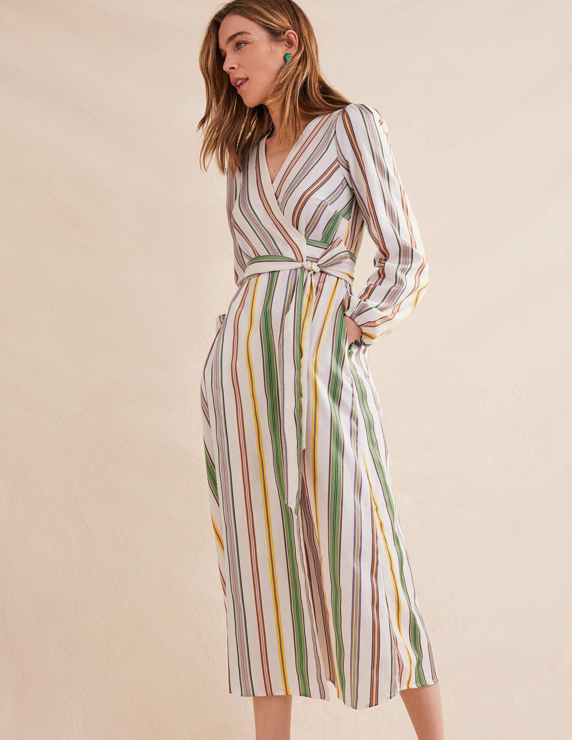 Maxi-Wickelkleid mit Stufen-Bunt, Gestreift - Image 1