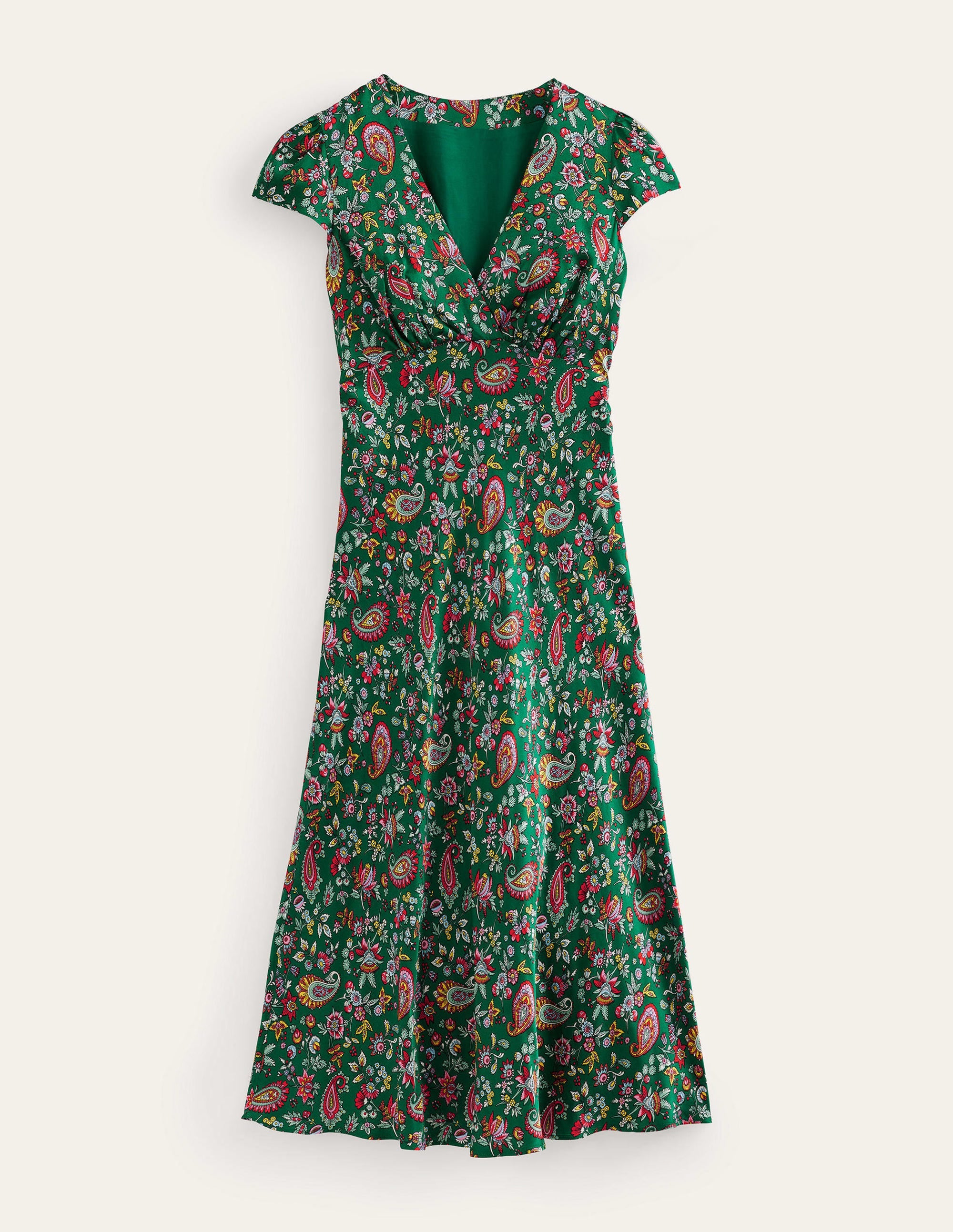 Empire-Midikleid aus Satin-Grün, Löwenzahnmuster - Image 6