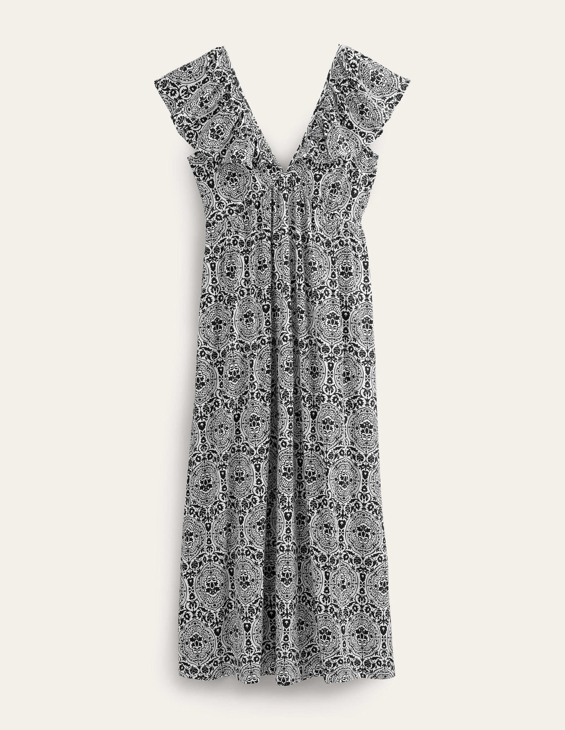 Jersey-Maxikleid mit Schnürung am Rücken-Schwarz, Exotisches Fliesenmuster-5