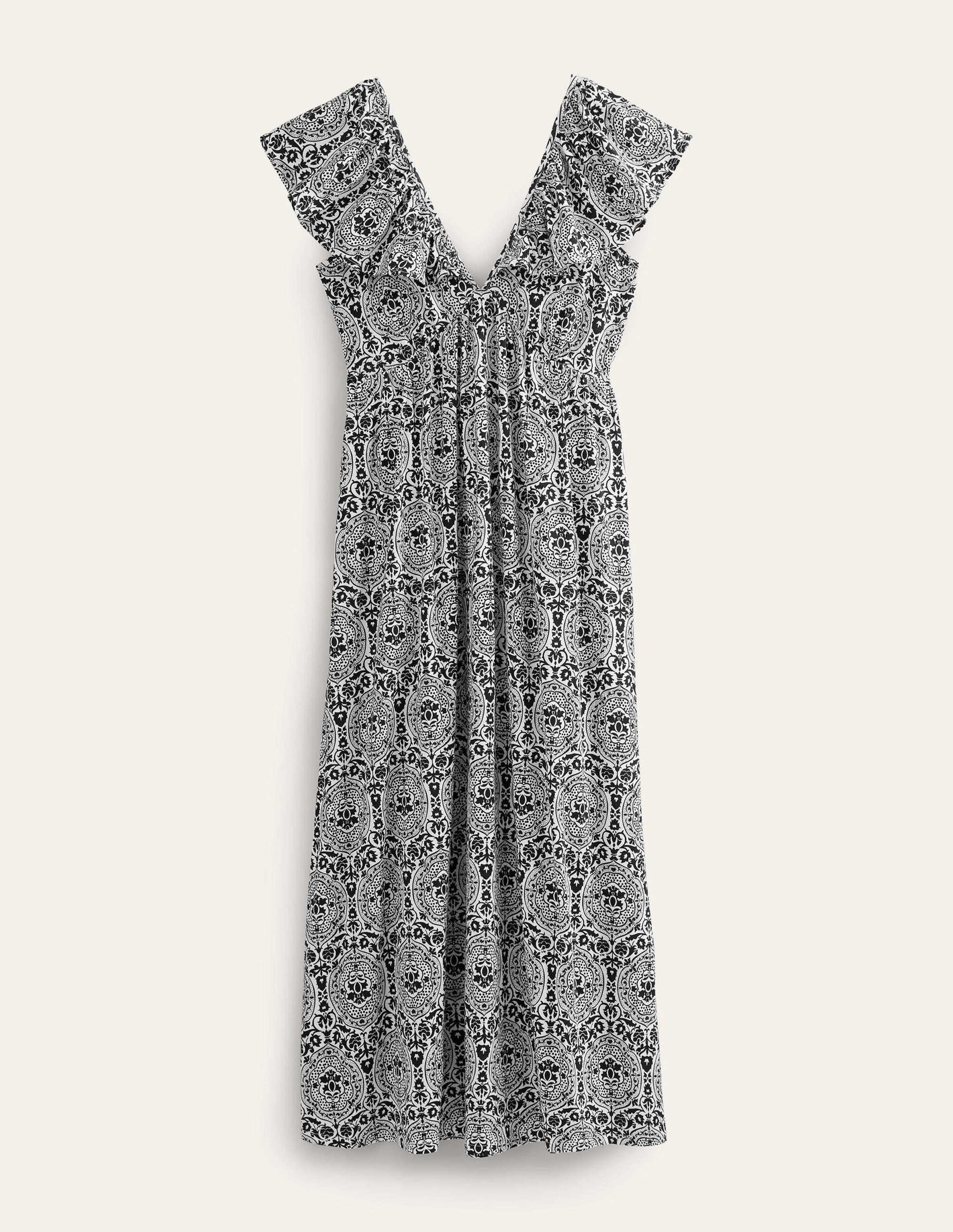 Jersey-Maxikleid mit Schnürung am Rücken-Schwarz, Exotisches Fliesenmuster - Image 5