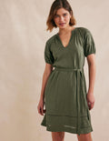 Trim Detail Jersey Dress-Spruce