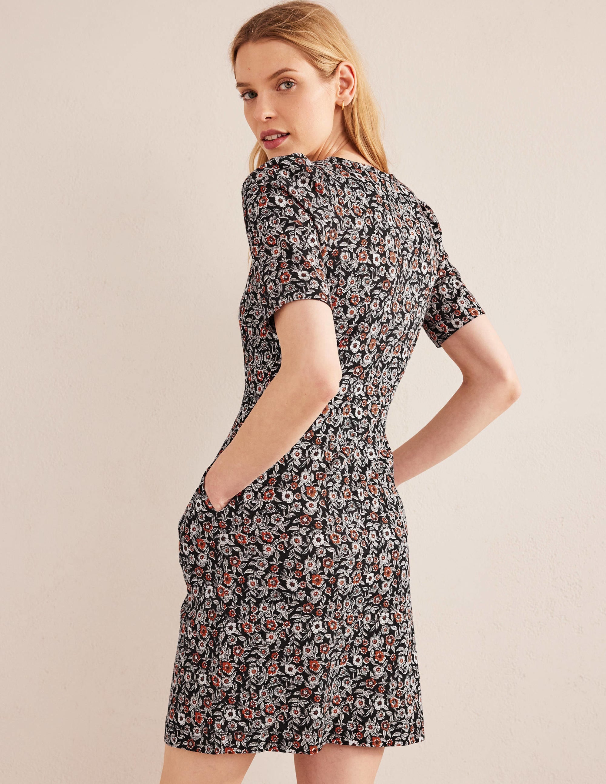 Zoe Jersey Dress-Black, Pansy Bloom - Image 3