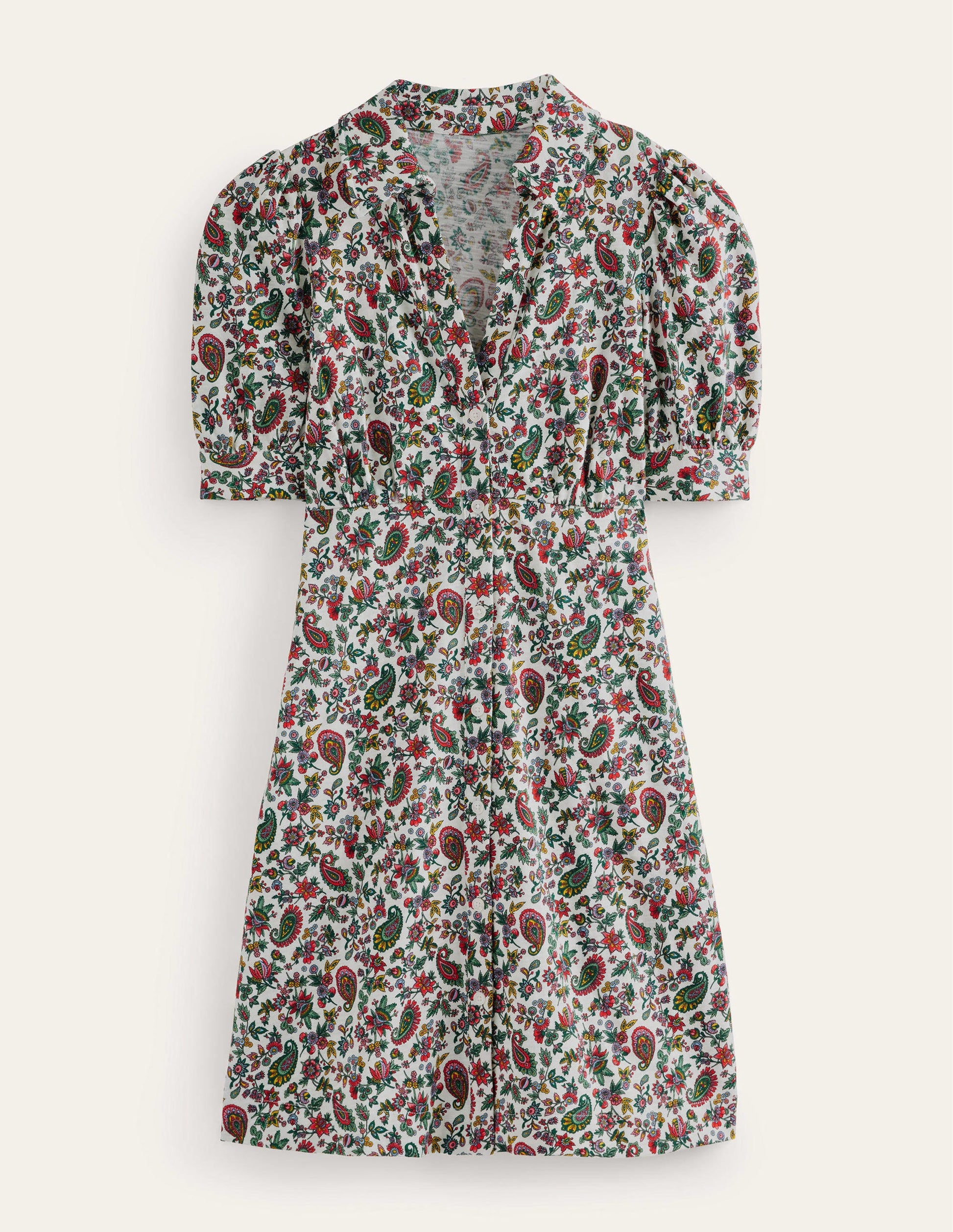 Mini-robe boutonnée style 40s-Multi, motif Dandelion Paisley-5