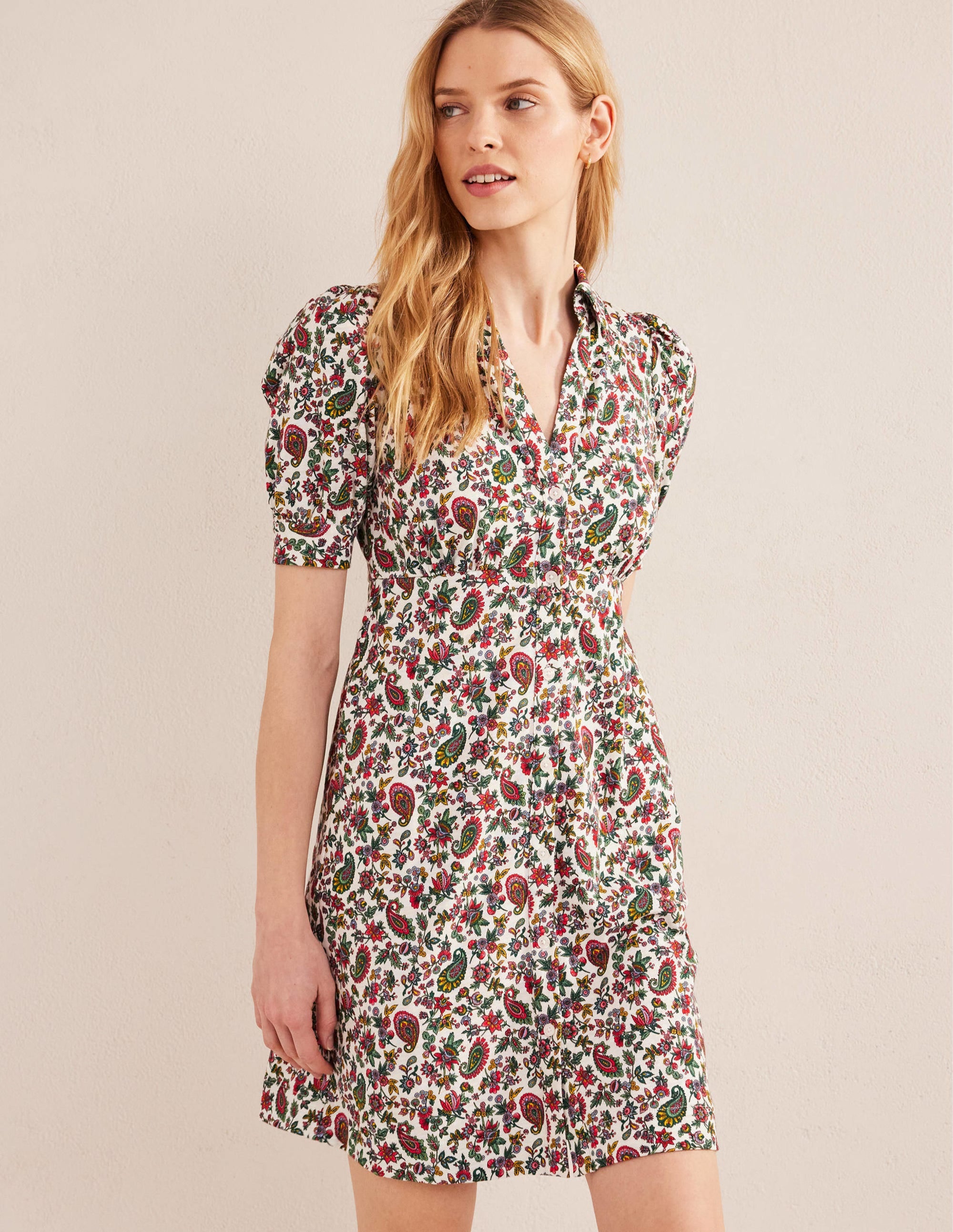 Mini-robe boutonnée style 40s-Multi, motif Dandelion Paisley - Image 1