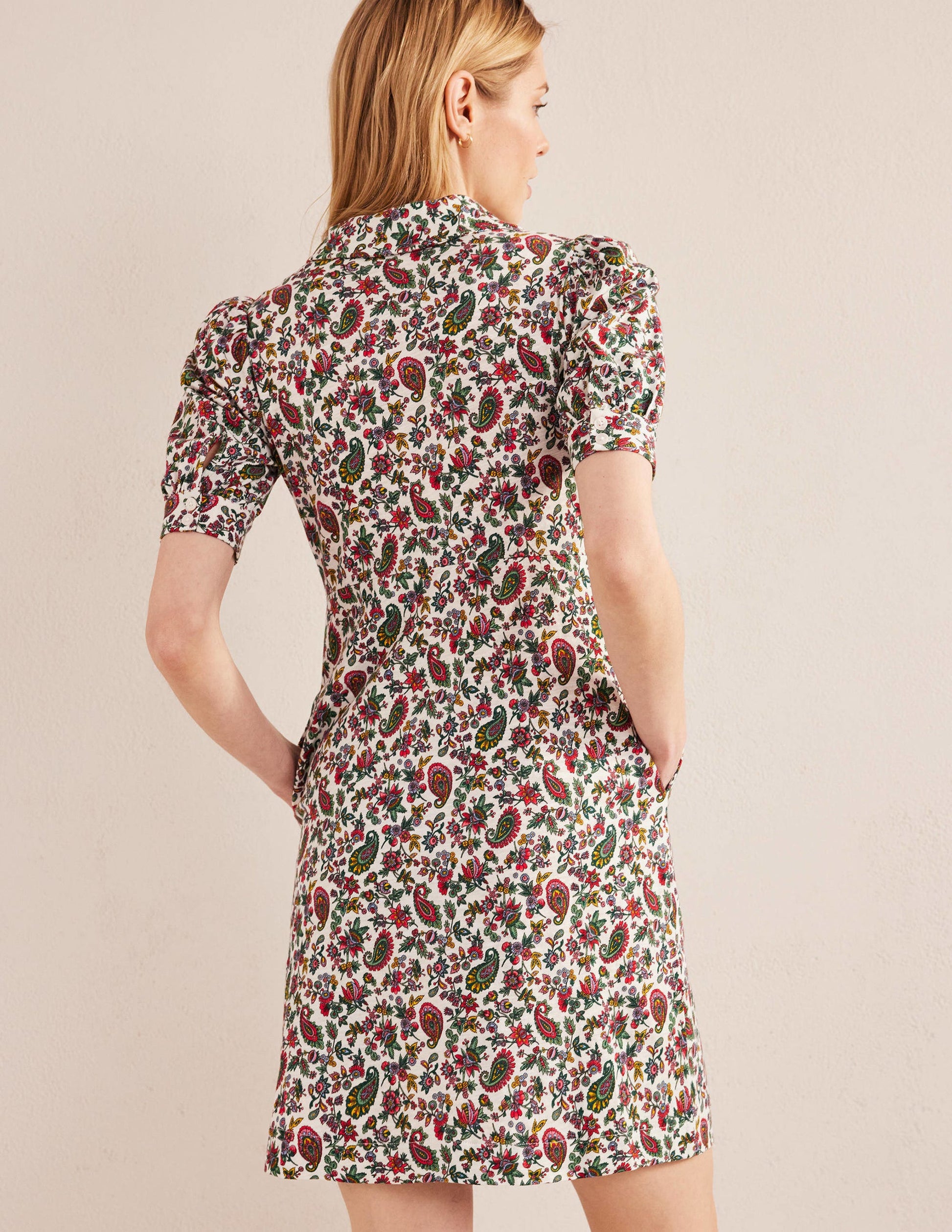 Mini-robe boutonnée style 40s-Multi, motif Dandelion Paisley-3