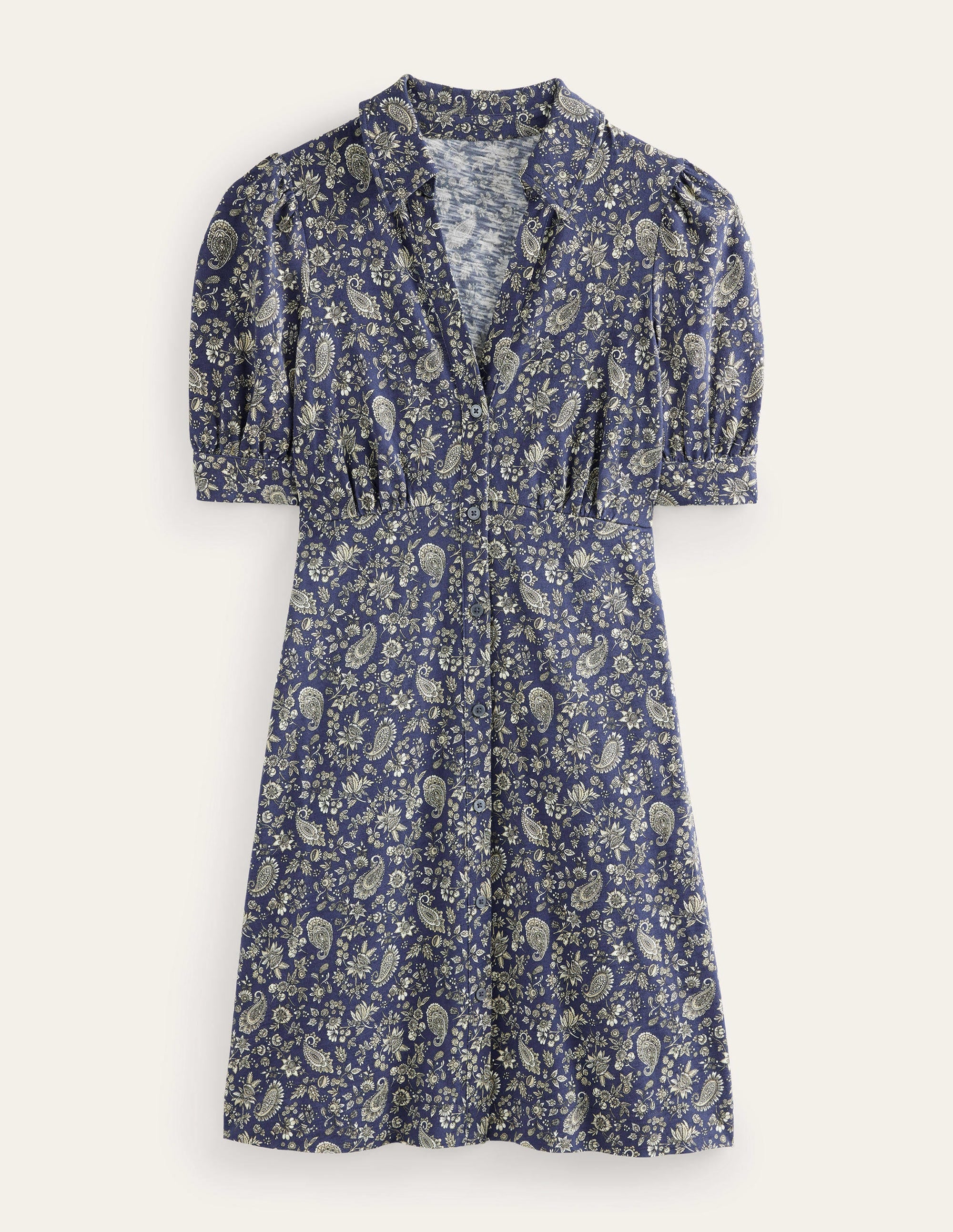 Mini-robe boutonnée style 40s-Bleu marine, motif Dandelion Paisley - Image 5