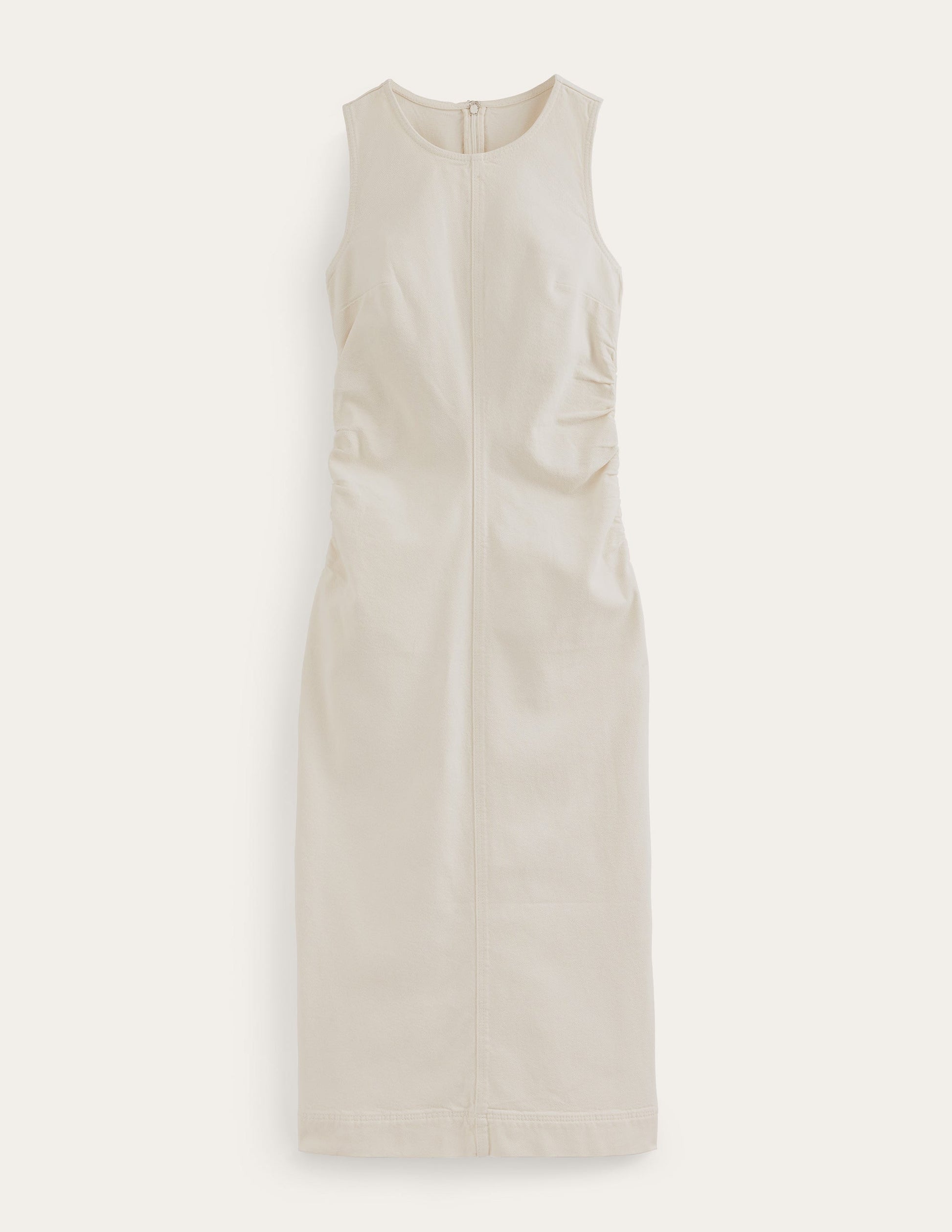 Side Ruched Column Midi Dress-Ecru Denim-5