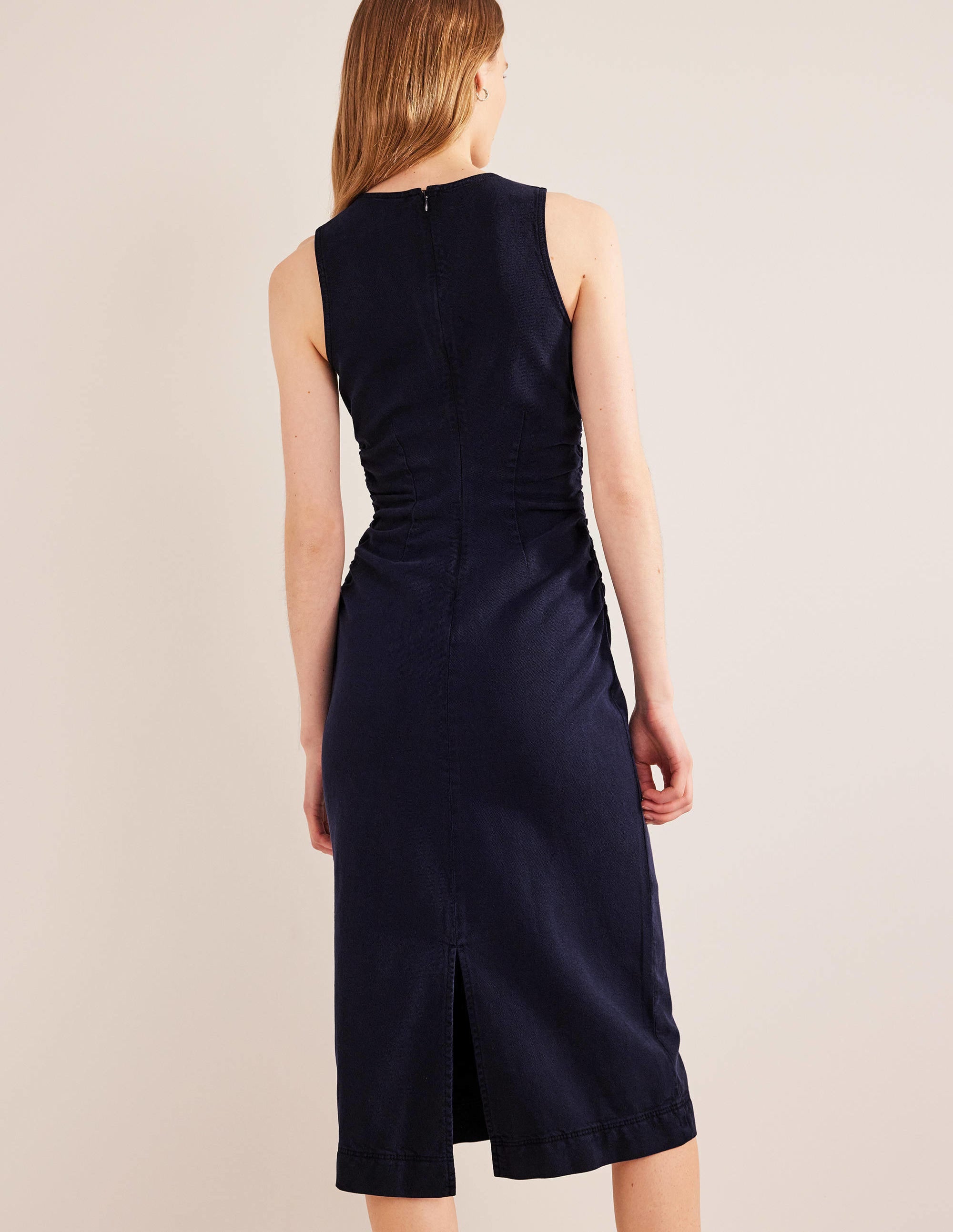 Seitlich gerafftes Säulen-Midikleid-Mittleres Vintageblau - Image 3