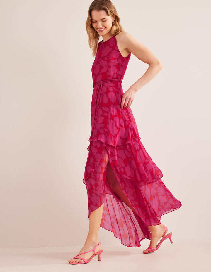 Sleeveless Tiered Maxi Dress-Shocking Pink, Windsor Bloom