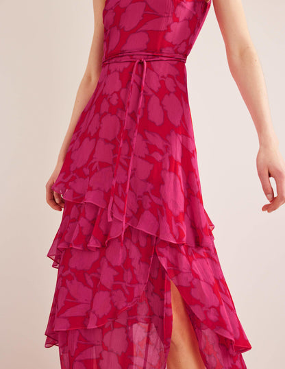 Ärmelloses Stufen-Maxikleid-Knallpink, Windsor-Blüten