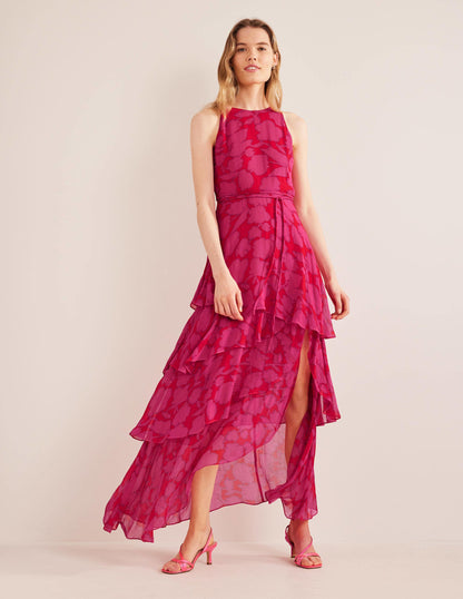 Ärmelloses Stufen-Maxikleid-Knallpink, Windsor-Blüten