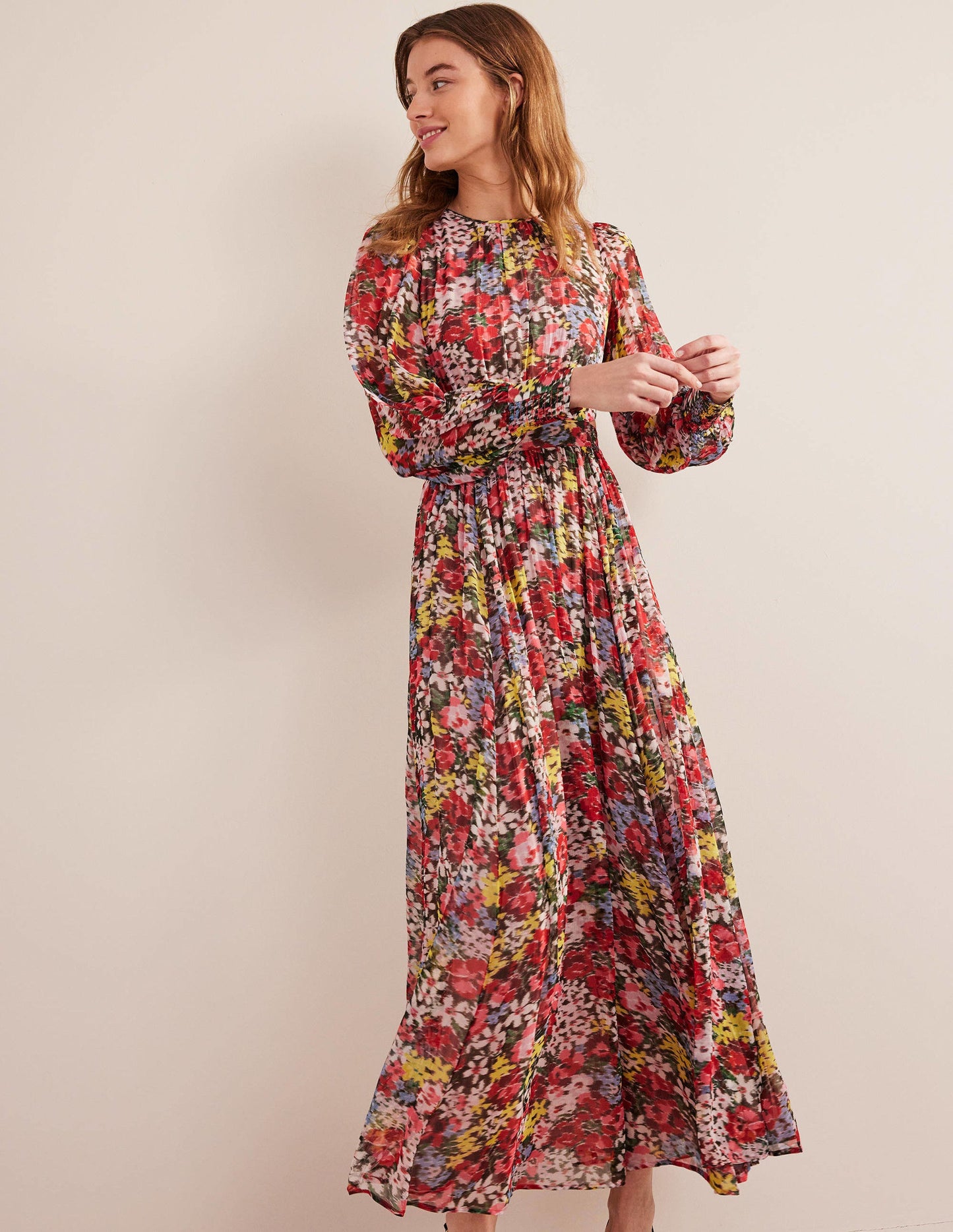 Curved Waist Maxi Dress-Multi, Moire Bloom