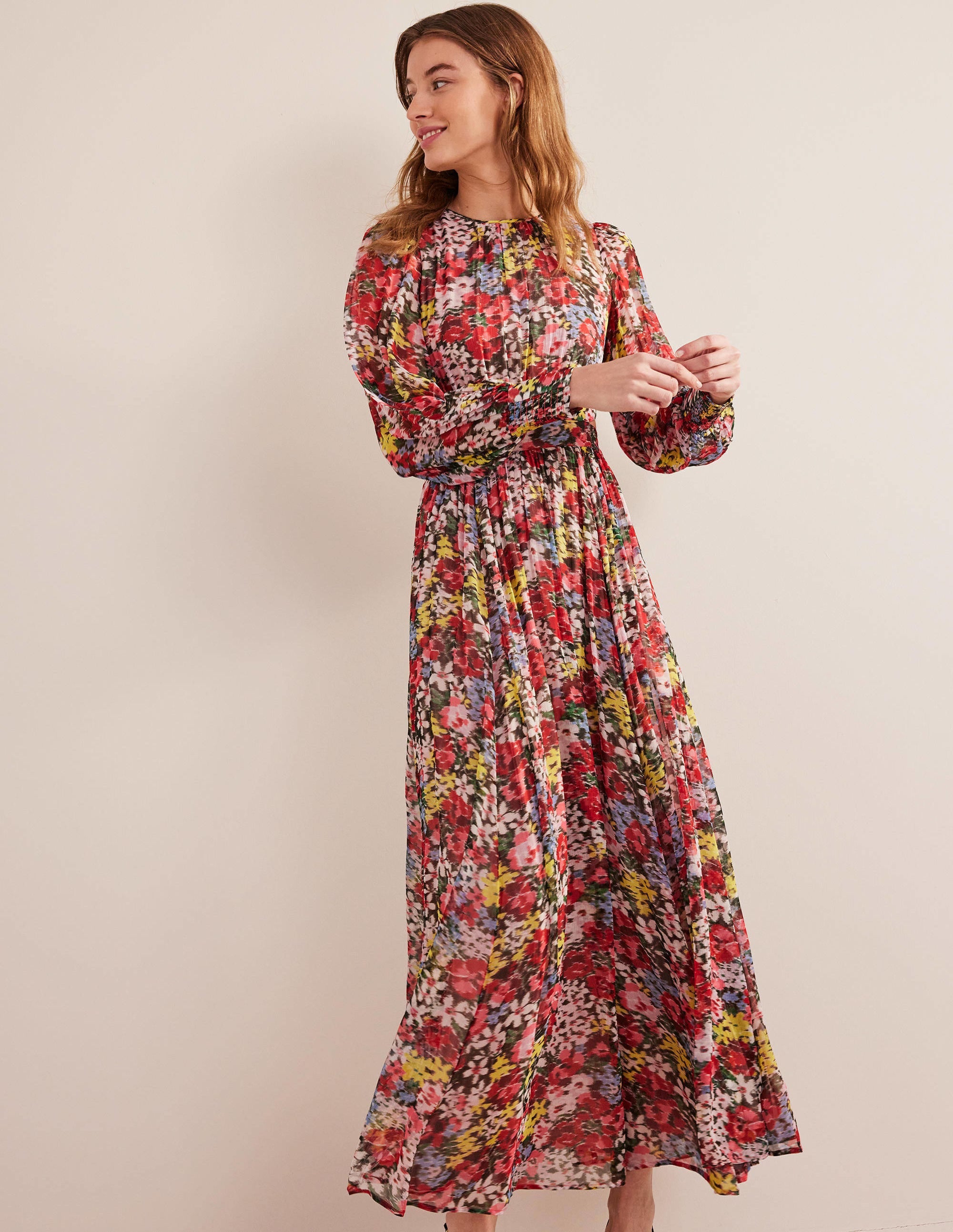 Robe longue avec taille incurvée-Multi, motif Moire Bloom - Image 4