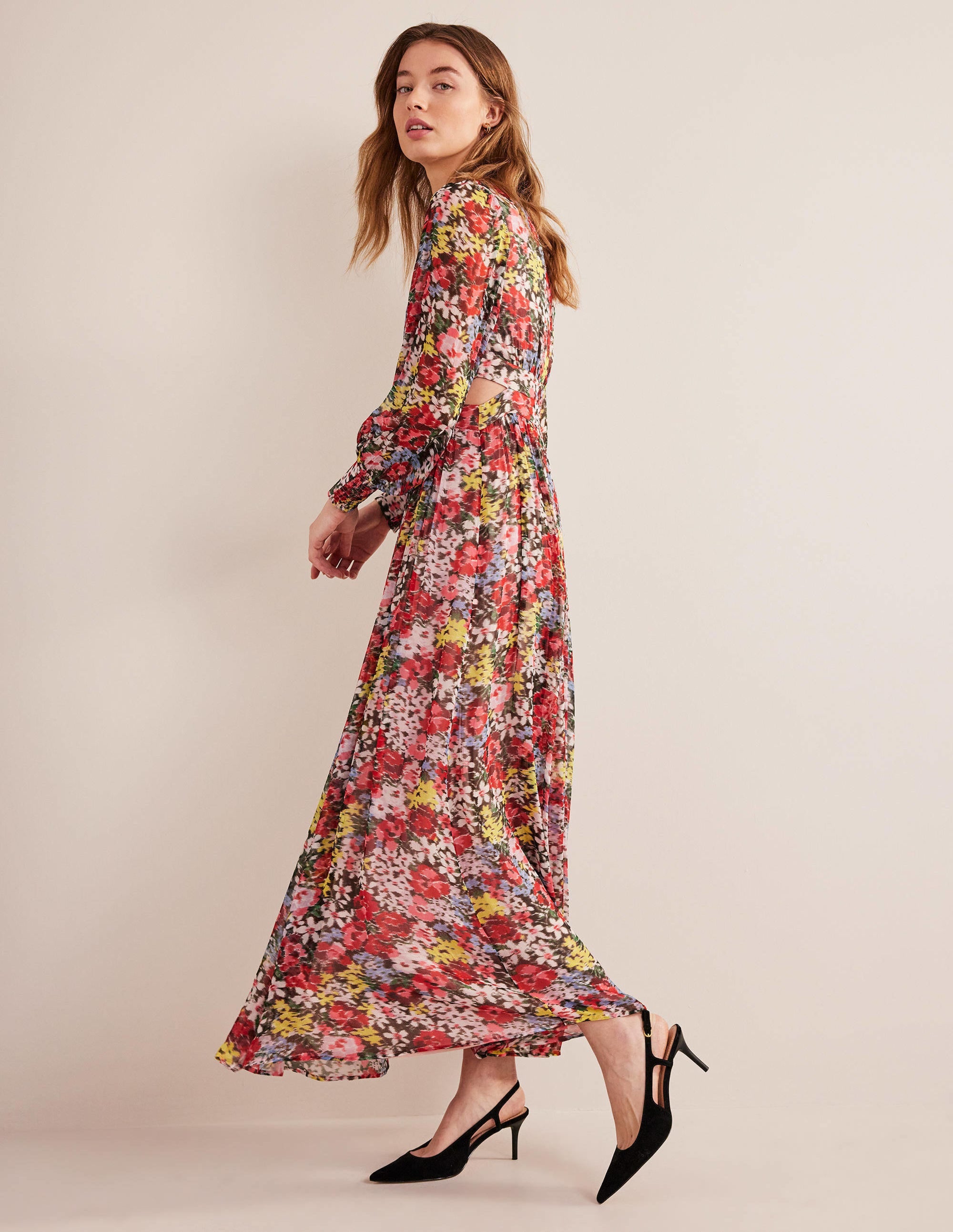 Robe longue avec taille incurvée-Multi, motif Moire Bloom - Image 5