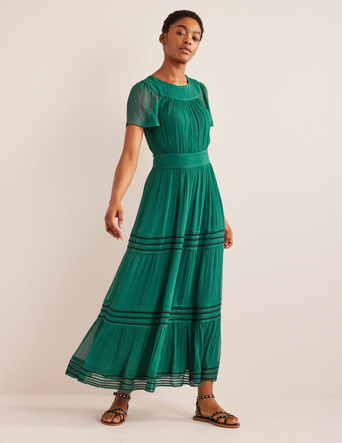 Maxikleid mit Bortendetail-Waldgrün - Image 1