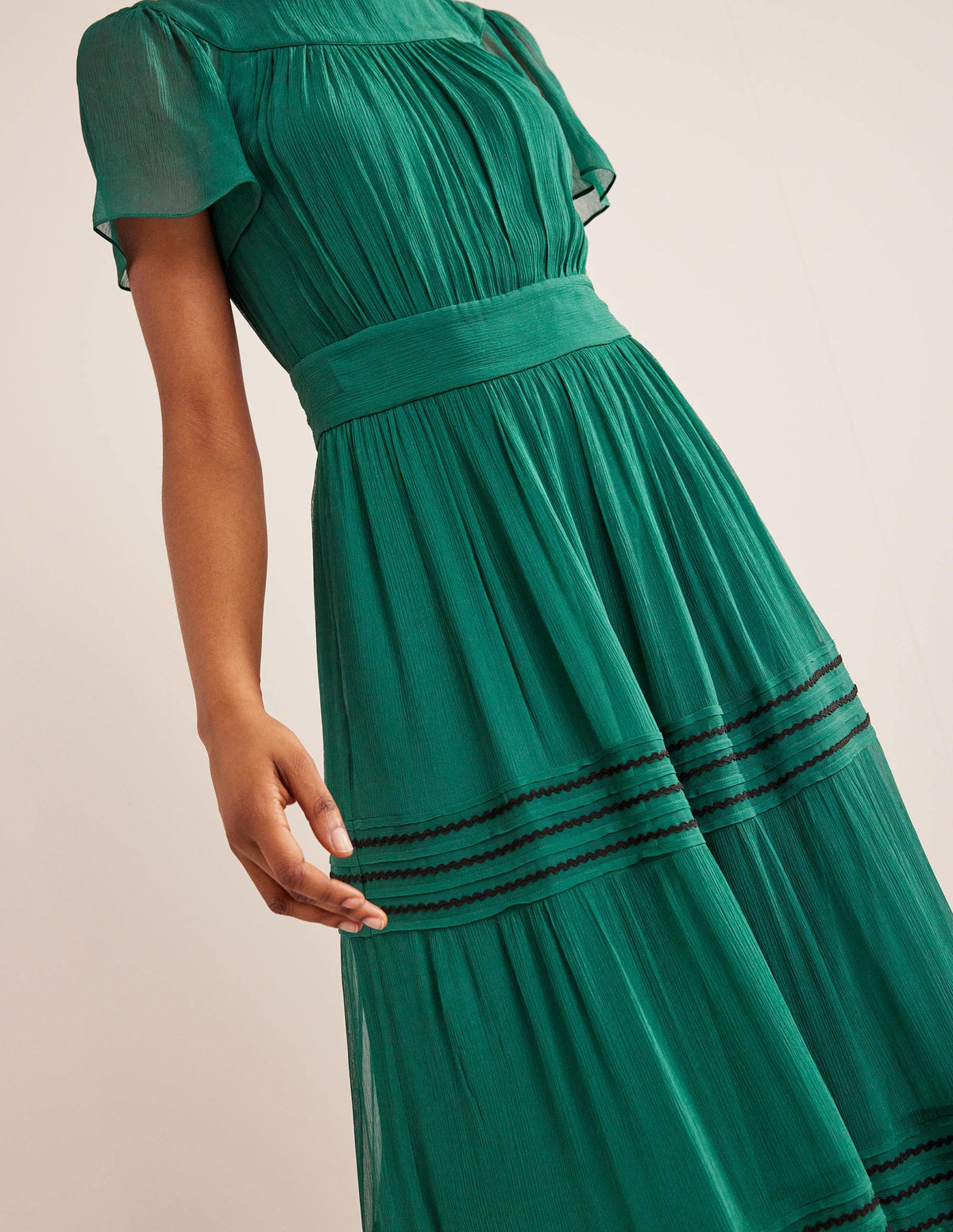 Maxikleid mit Bortendetail-Waldgrün - Image 4