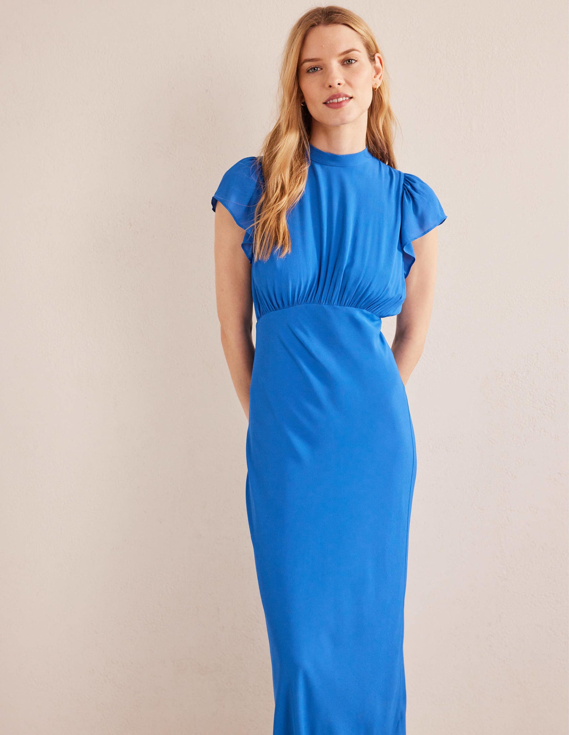 Maxikleid mit Nackenband-Cyan-4