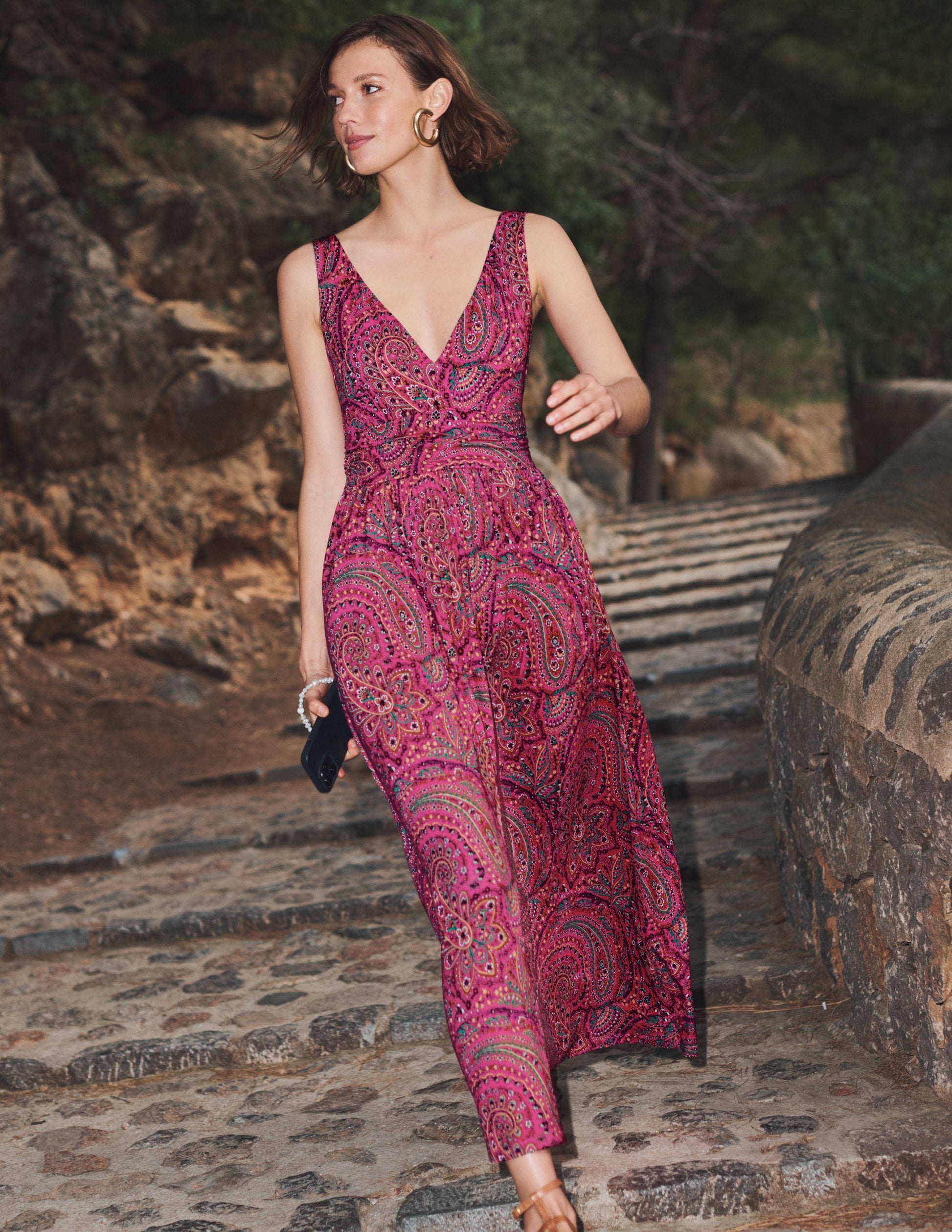 Ärmelloses Jersey-Maxikleid-Sattes Pink, Wirbelmuster-7