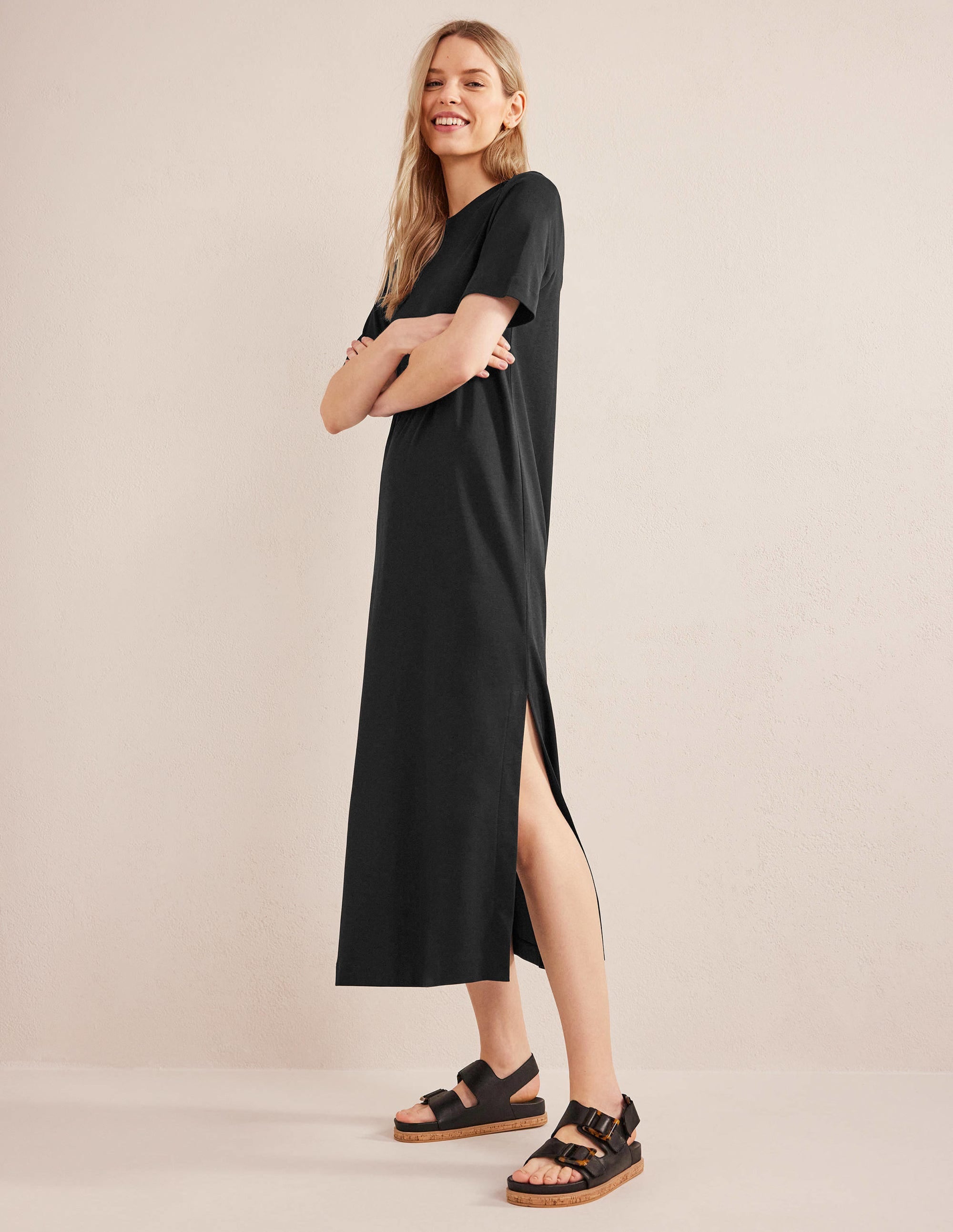 Midi-T-Shirt-Kleid aus Jersey-Schwarz - Image 1