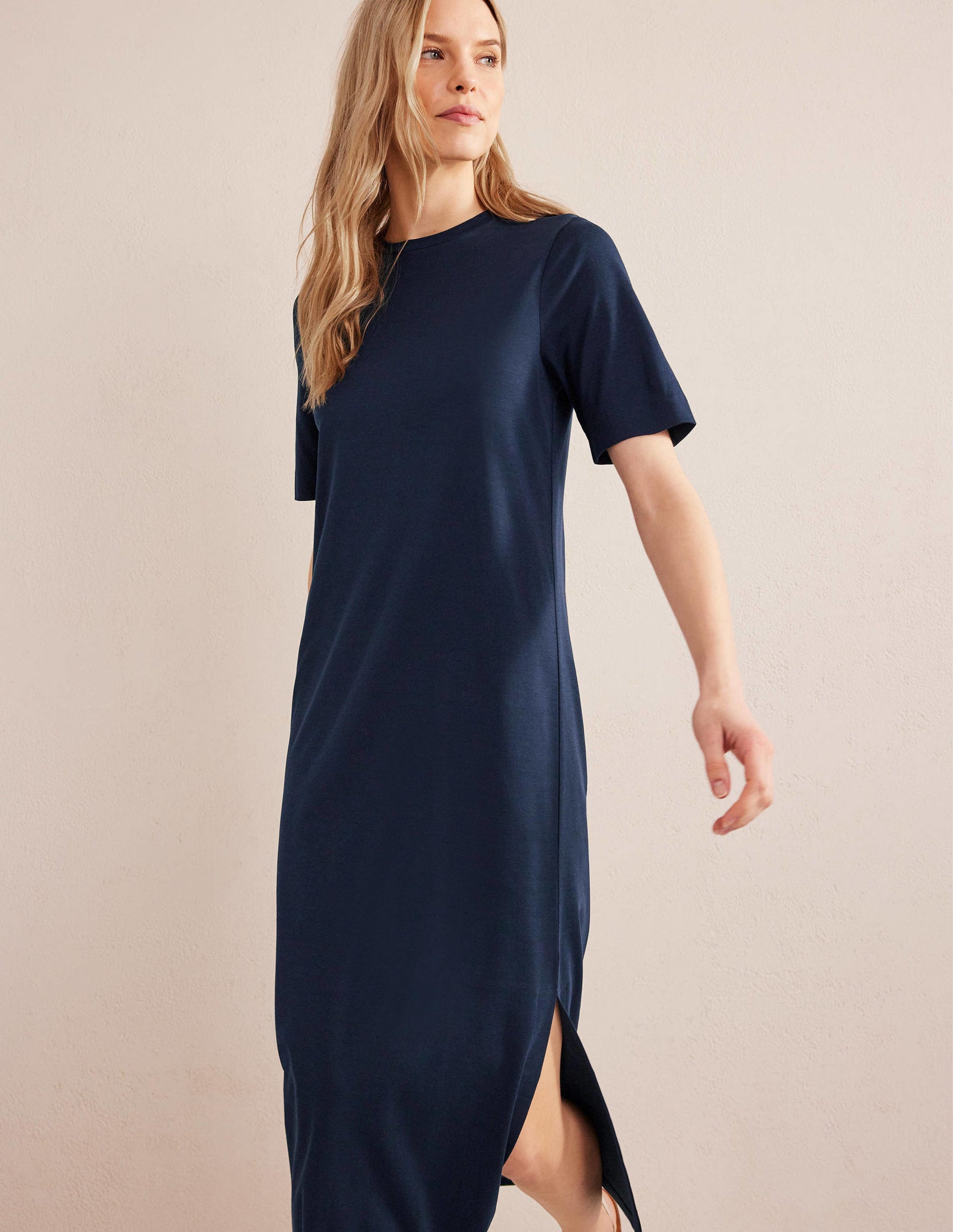 Jersey Midi T-Shirt Dress-Navy-1