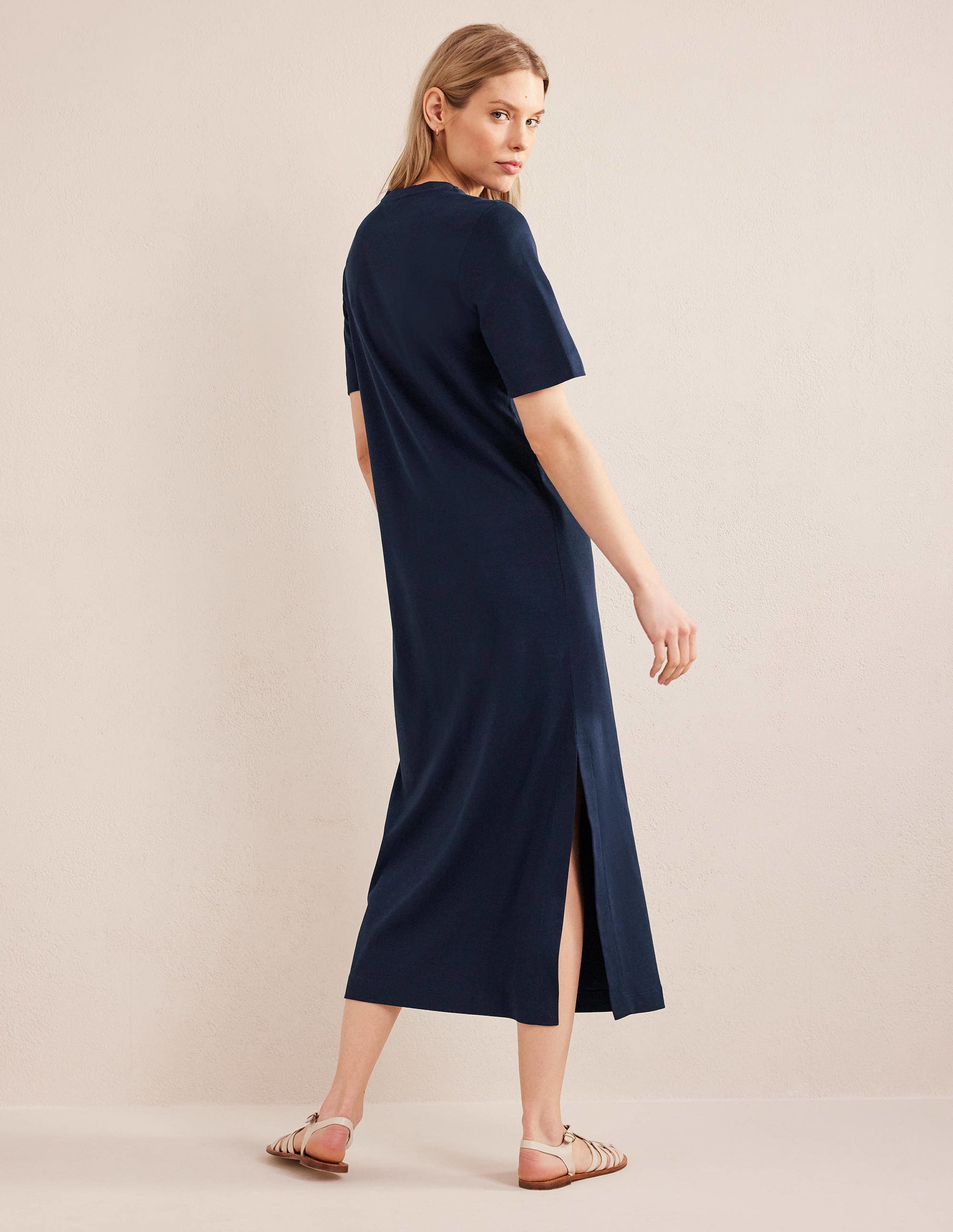 Jersey Midi T-Shirt Dress-Navy - Image 3