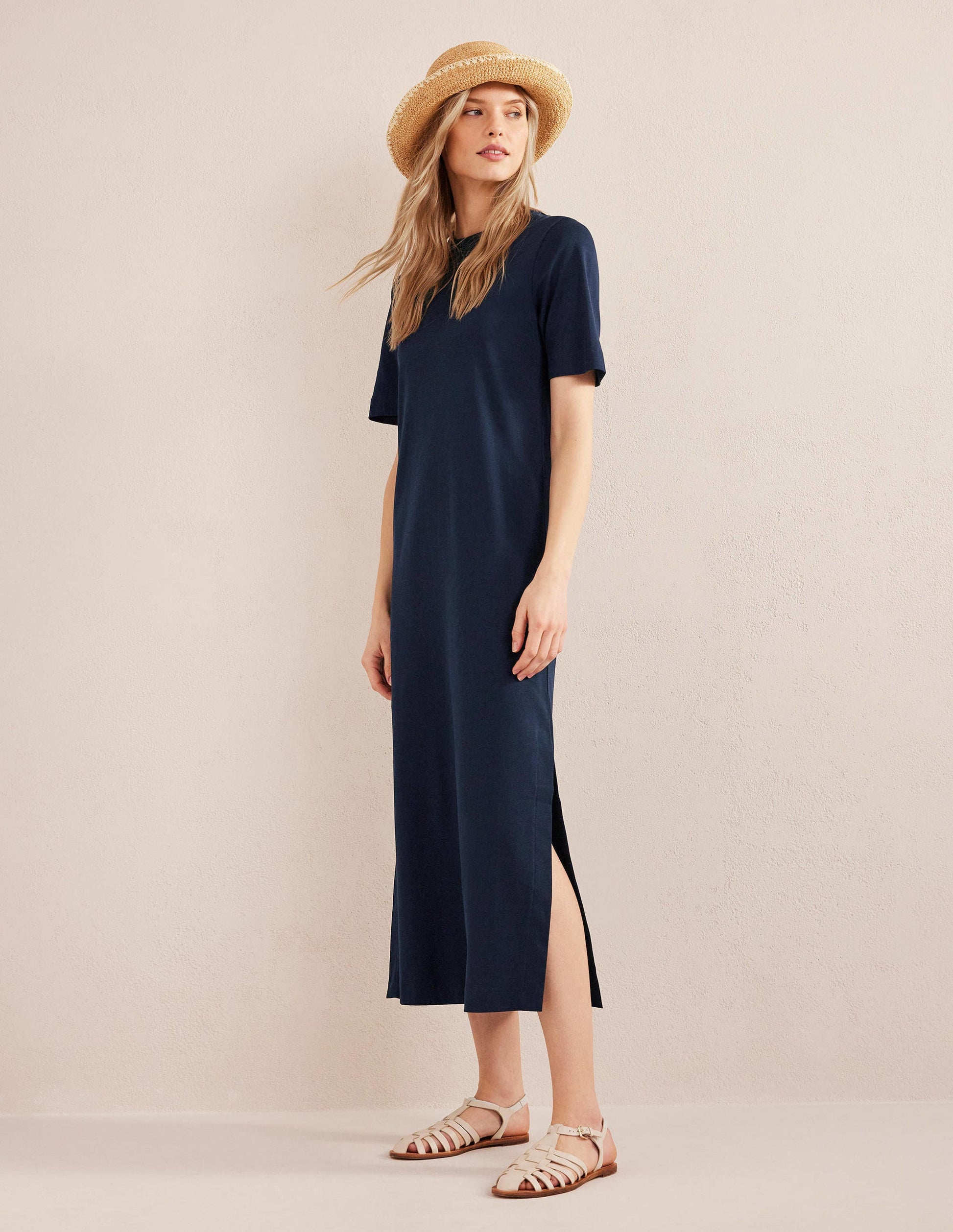 Jersey Midi T-Shirt Dress-Navy-4