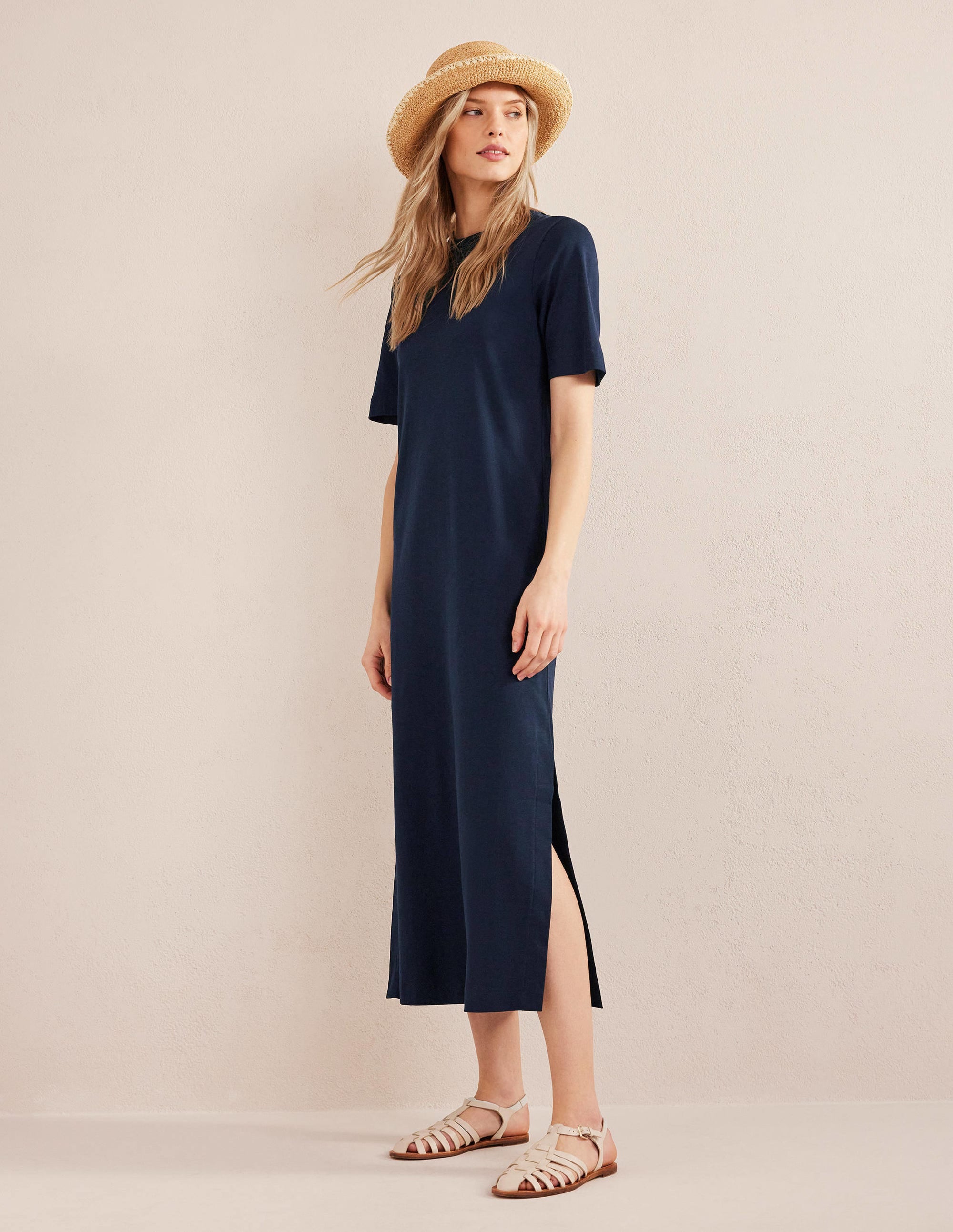 Jersey Midi T-Shirt Dress-Navy - Image 4