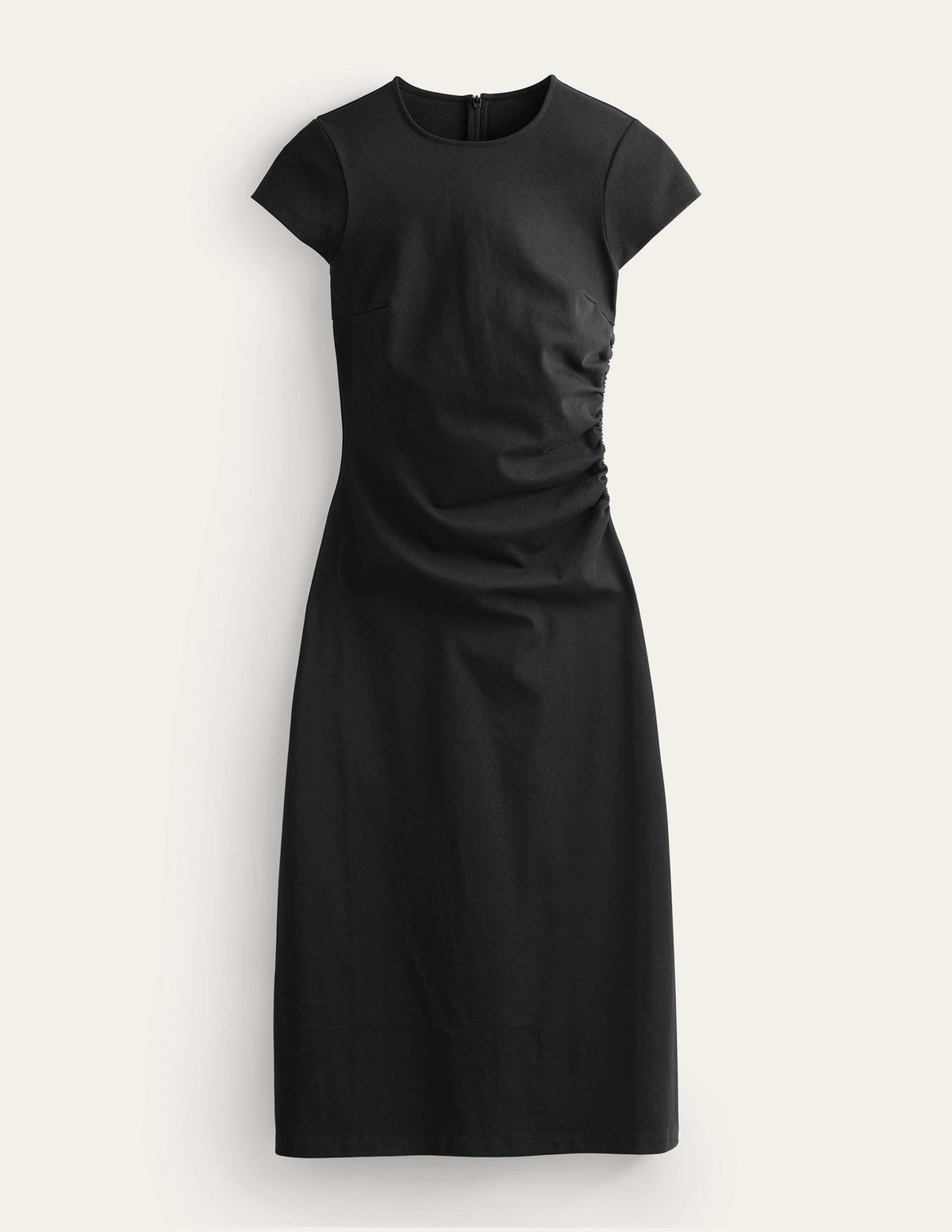 Seitlich gerafftes Midikleid aus Jersey-Schwarz - Image 5