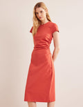 Side Ruched Jersey Midi Dress-Tomato
