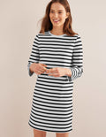 Jersey Mini T-Shirt Dress-Ivory and Black Stripe