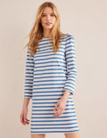 Mini-T-Shirt-Kleid aus Jersey-Naturweiß/Blau, Gestreift