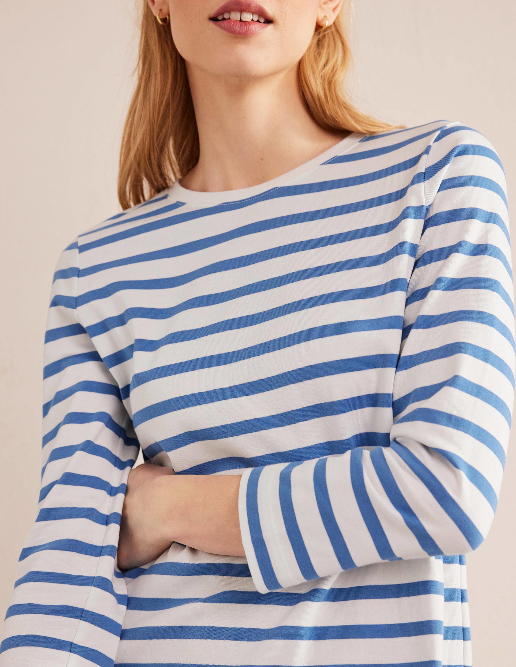 Mini-T-Shirt-Kleid aus Jersey-Naturweiß/Blau, Gestreift - Image 2
