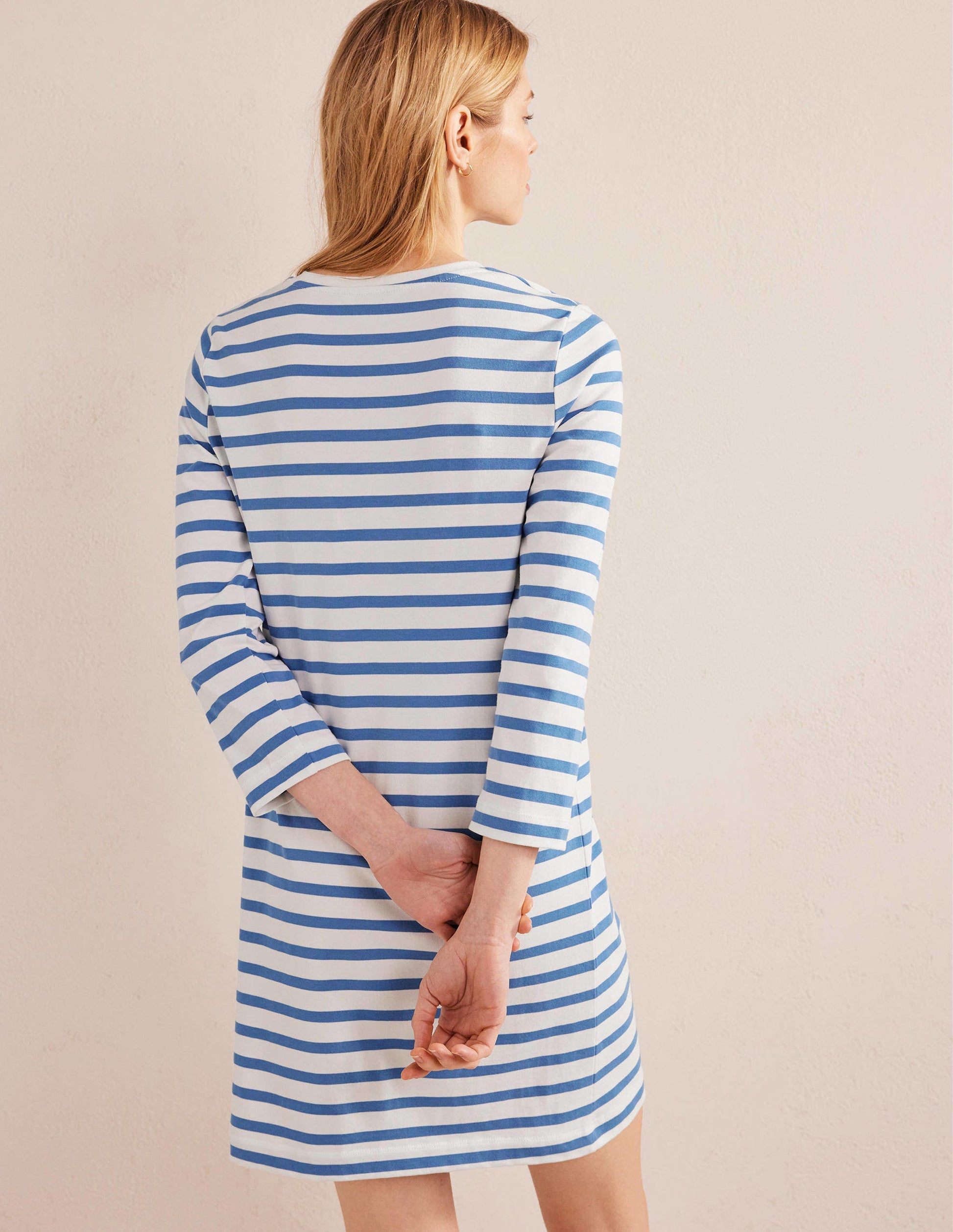Mini-T-Shirt-Kleid aus Jersey-Naturweiß/Blau, Gestreift-3