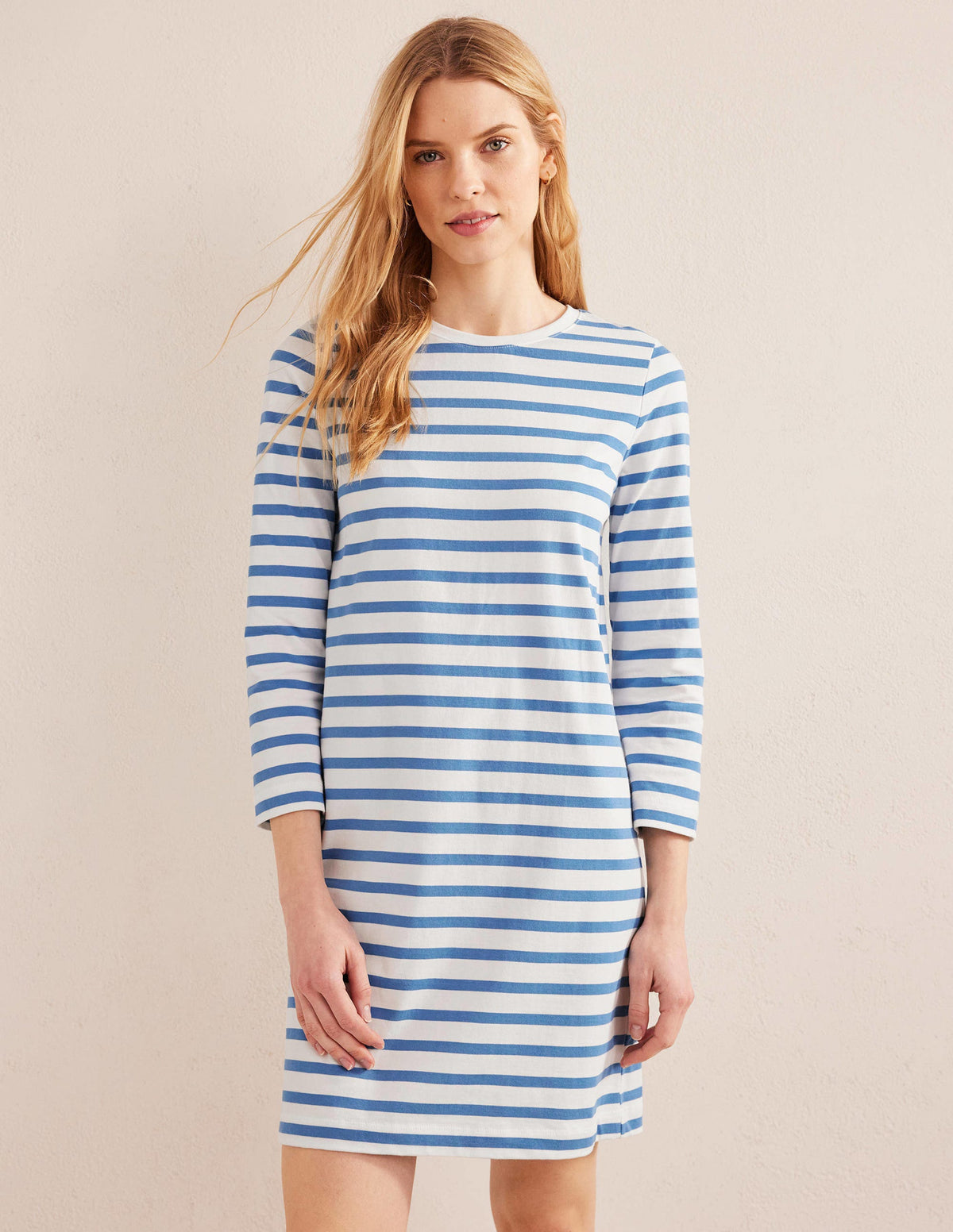 Mini-T-Shirt-Kleid aus Jersey-Naturweiß/Blau, Gestreift - Image 4