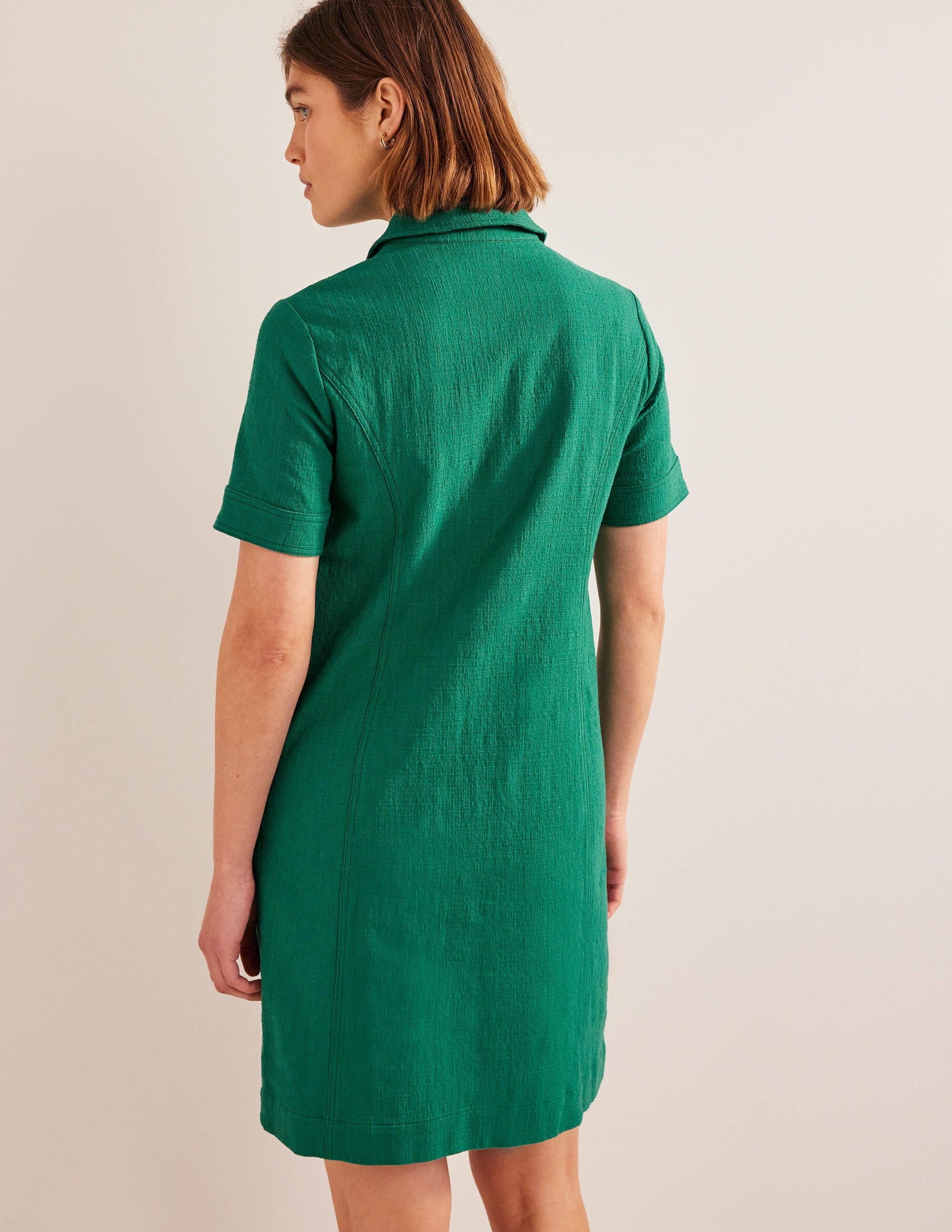 Zip Detail Mini Shift Dress-Bottle Green - Image 3