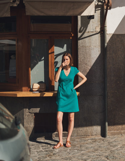 Seersucker Jersey Tea Dress-Bright Emerald