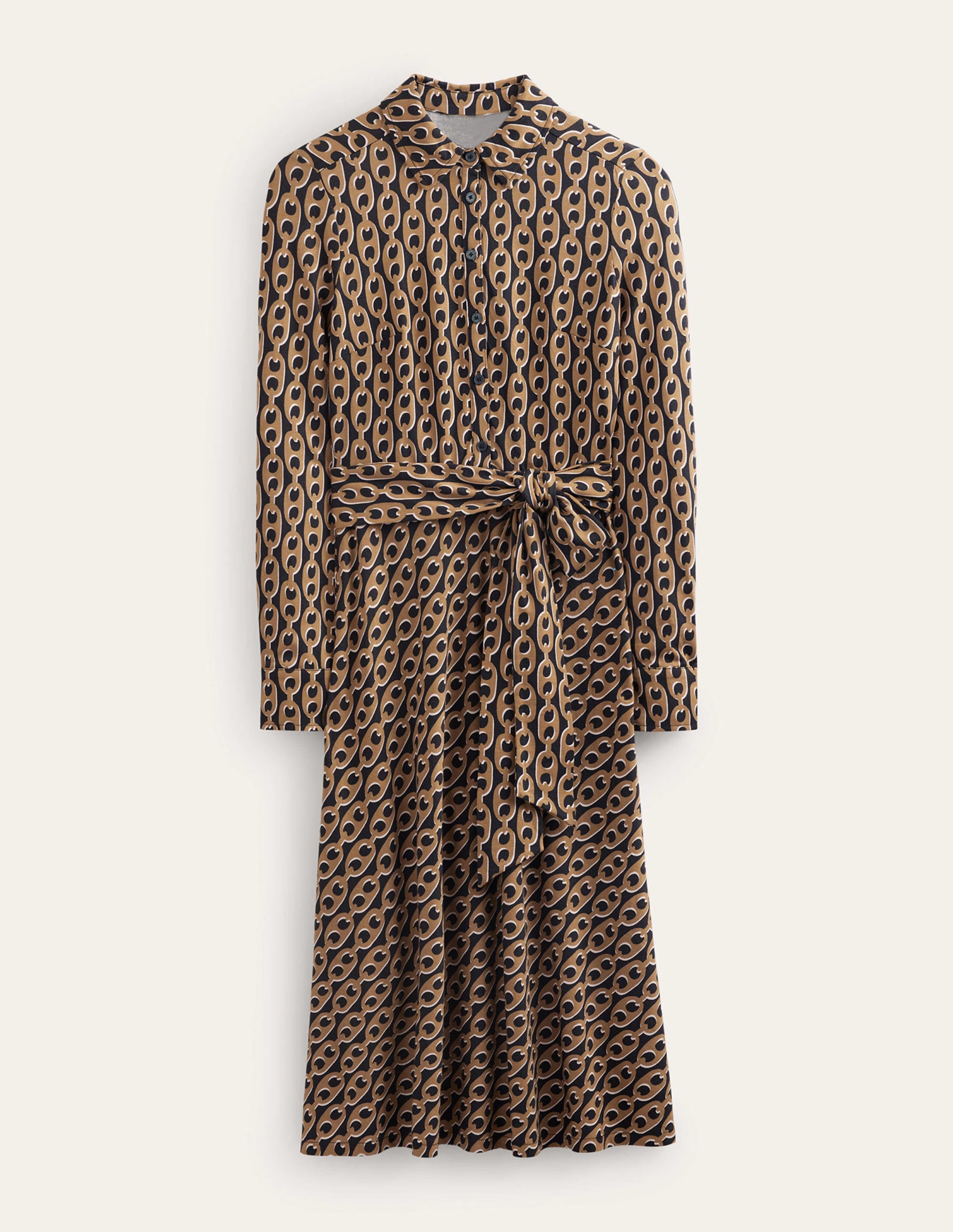 Laura Midi-Hemdblusenkleid aus Jersey-Kamelbraun, Geo-Kette - Image 7