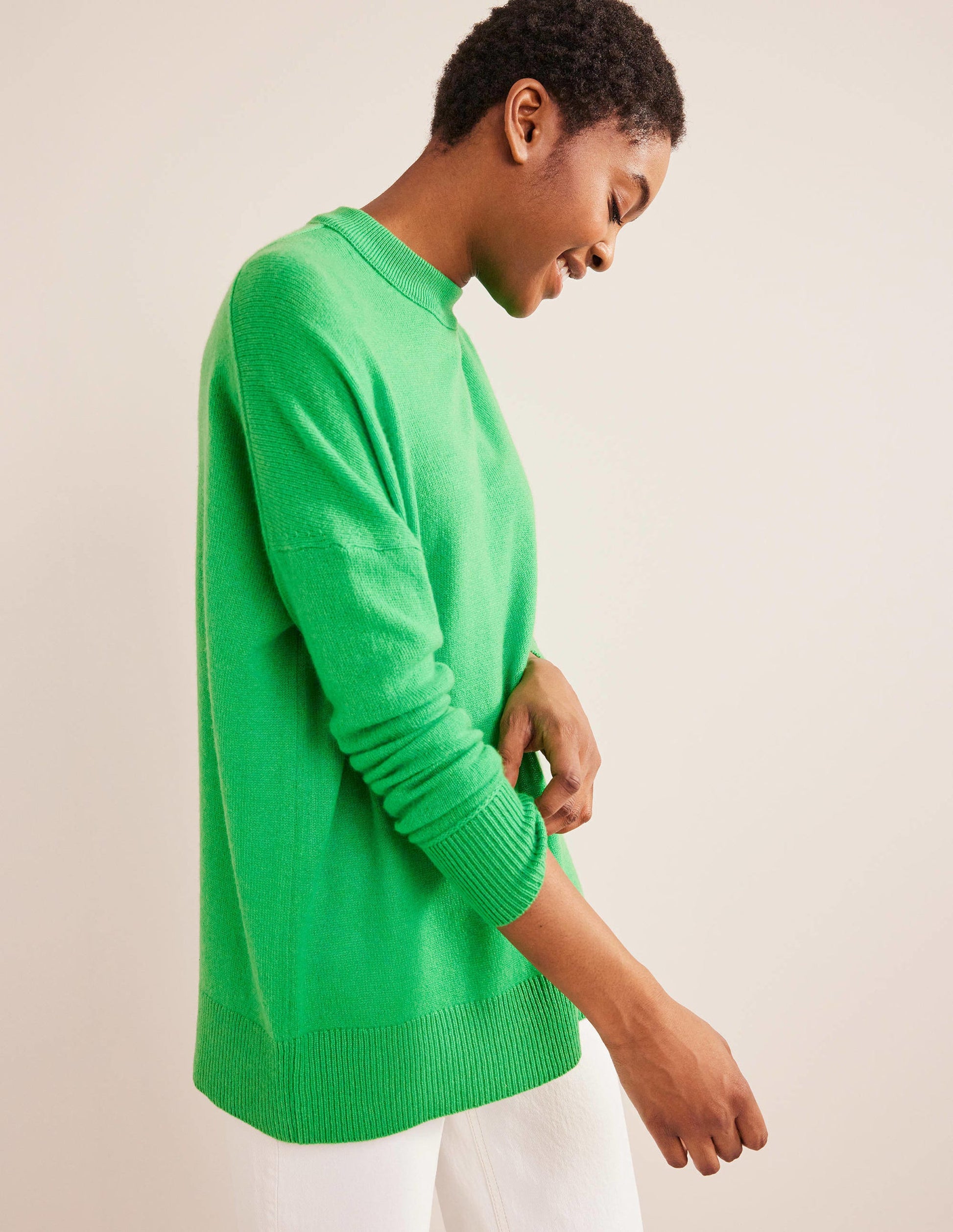 Boyfriend-Kaschmirpullover mit Rundhalsausschnitt-Hellgrün-1