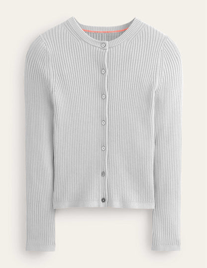 Cardigan mit Rippstrickdetail-Hellgrau Melange