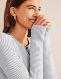 Ribbed Detail Cardigan-Pale Grey Melange