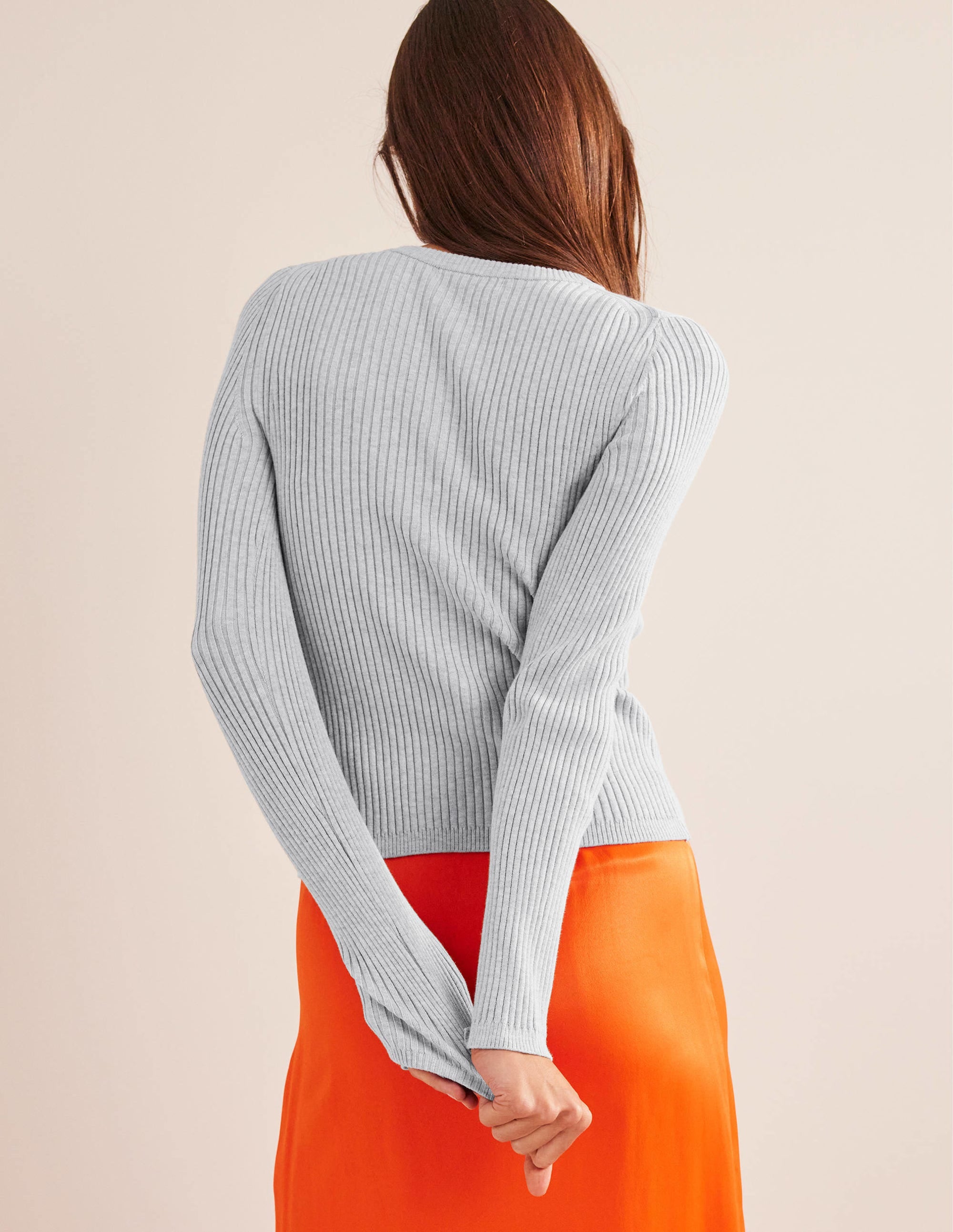 Ribbed Detail Cardigan-Pale Grey Melange - Image 2