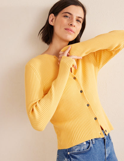Cardigan mit Rippstrickdetail-Süßes Honiggelb