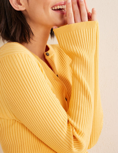 Cardigan mit Rippstrickdetail-Süßes Honiggelb
