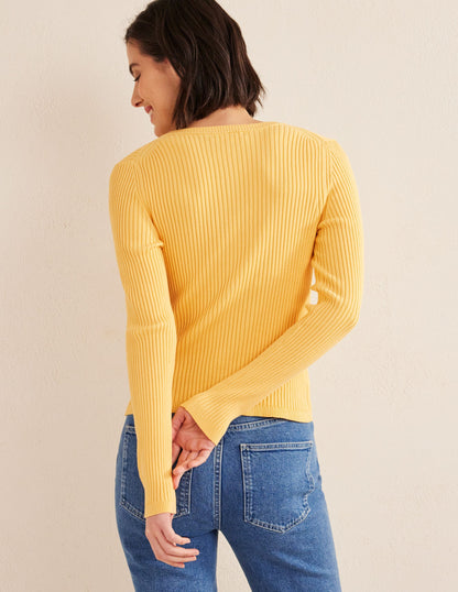 Cardigan mit Rippstrickdetail-Süßes Honiggelb