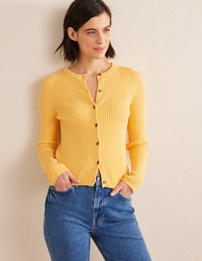 Cardigan mit Rippstrickdetail-Süßes Honiggelb